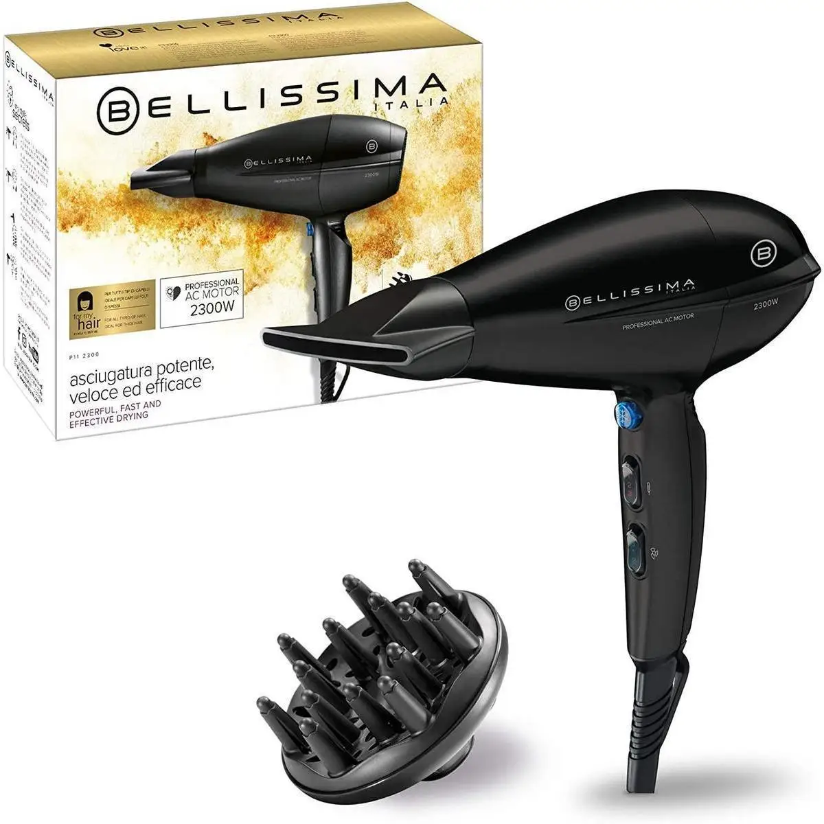 Bellissima P11 2300 professional hair dryer, 2300W, ceramic and tourmaline coating, diffuser included