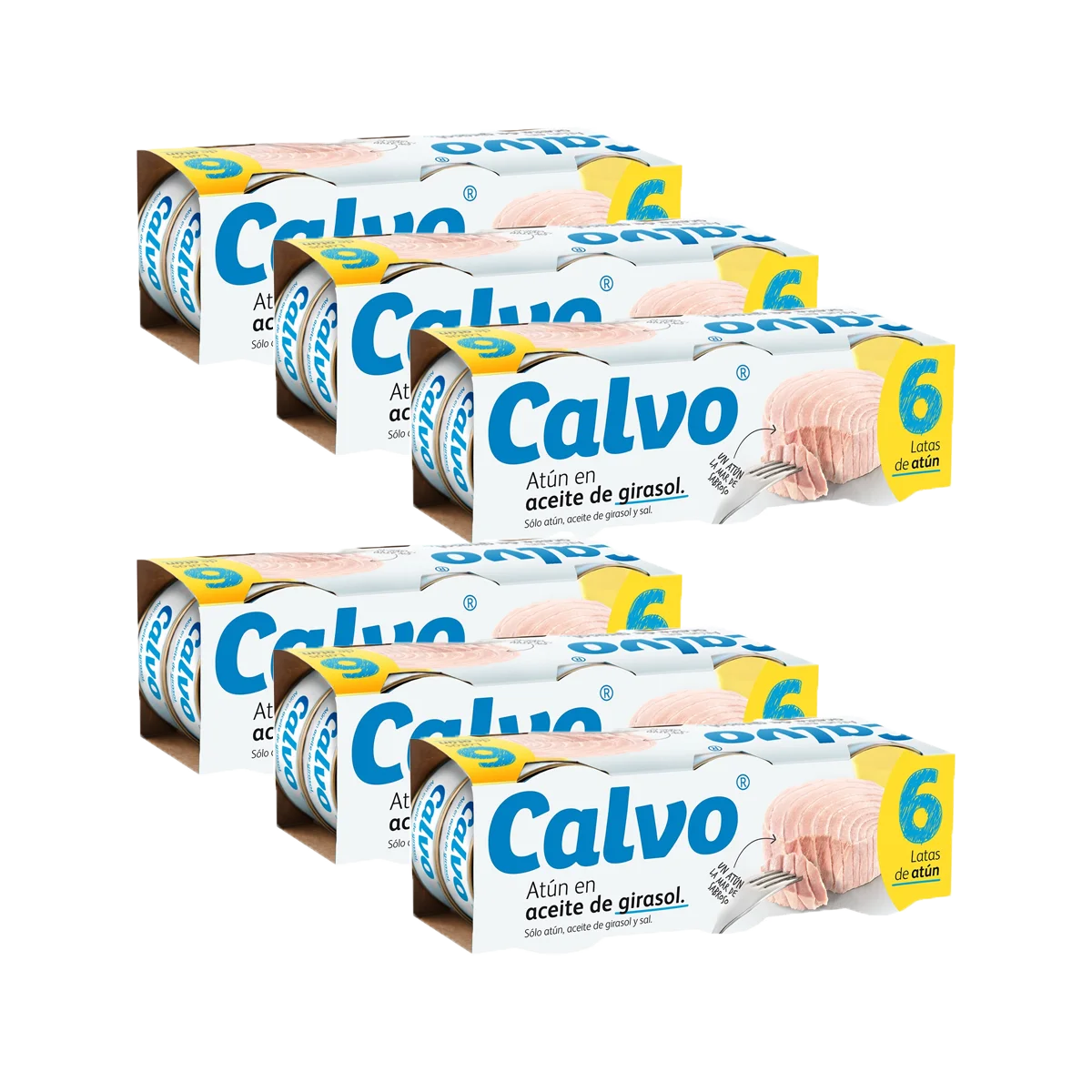 Atún CALVO en aceite de girasol vuelca fácil pack 6 lata 52 g neto escurrido x 6pack (36 latas total)