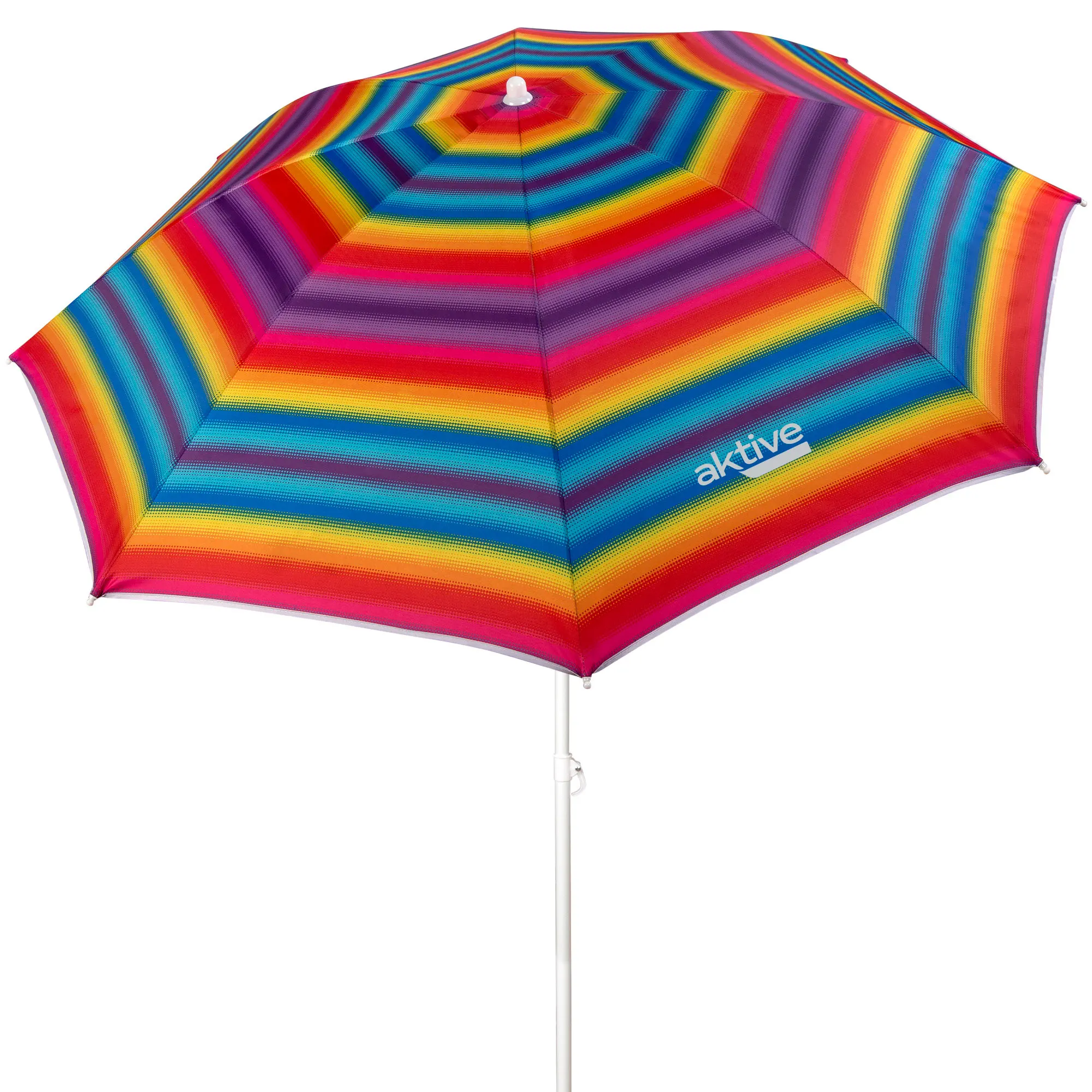 Aktive - Sombrilla de playa, Ø180 cm, con protección UV filtro 50, mástil Ø22-25 mm con 8 varillas de fibra de vidrio y palo flexible incluye bolsa para transportarla, Sombrilla playa plegable, Aktive