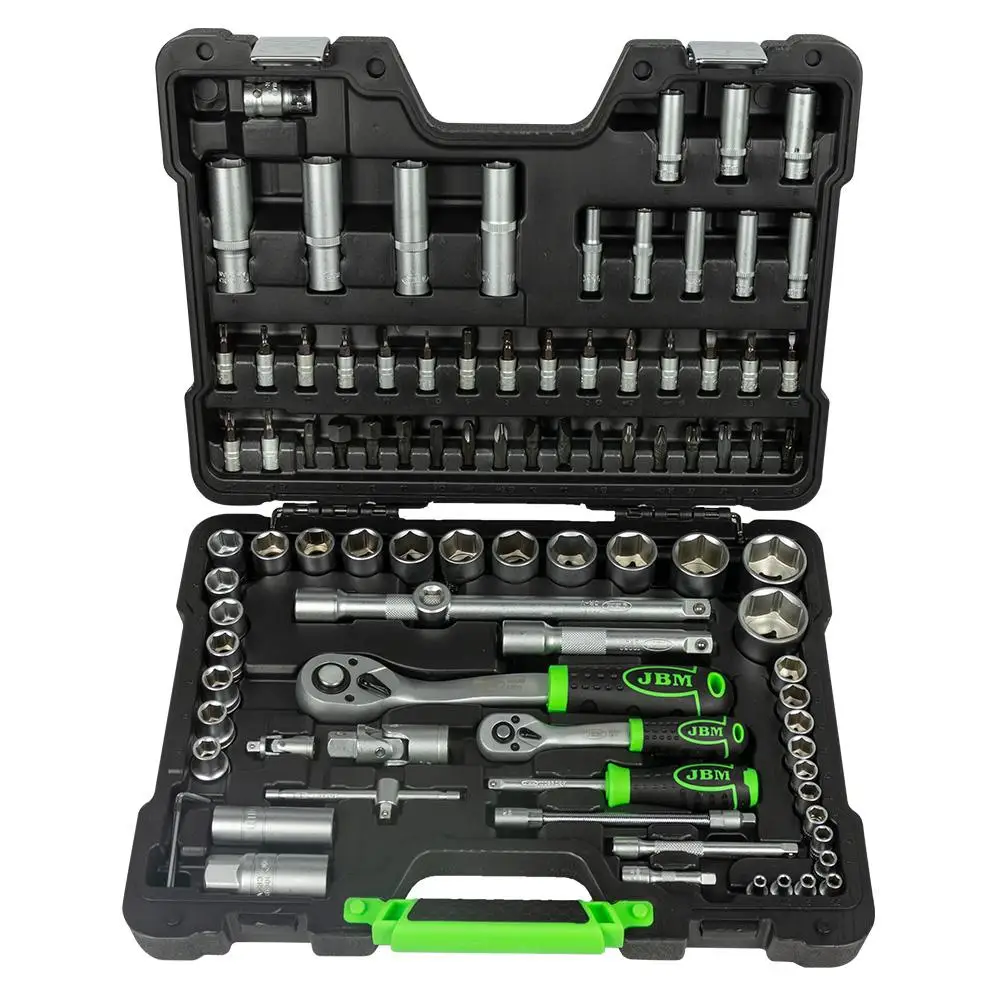 Jbm 54038 94-Piece Tool Case with Zinc-Plated Hexagonal Sockets. 1/2 Tools. 15 8mm Heads. 1/4 Tools. 17 Heads for the Tip Screwdriver. 3 Allen Keys