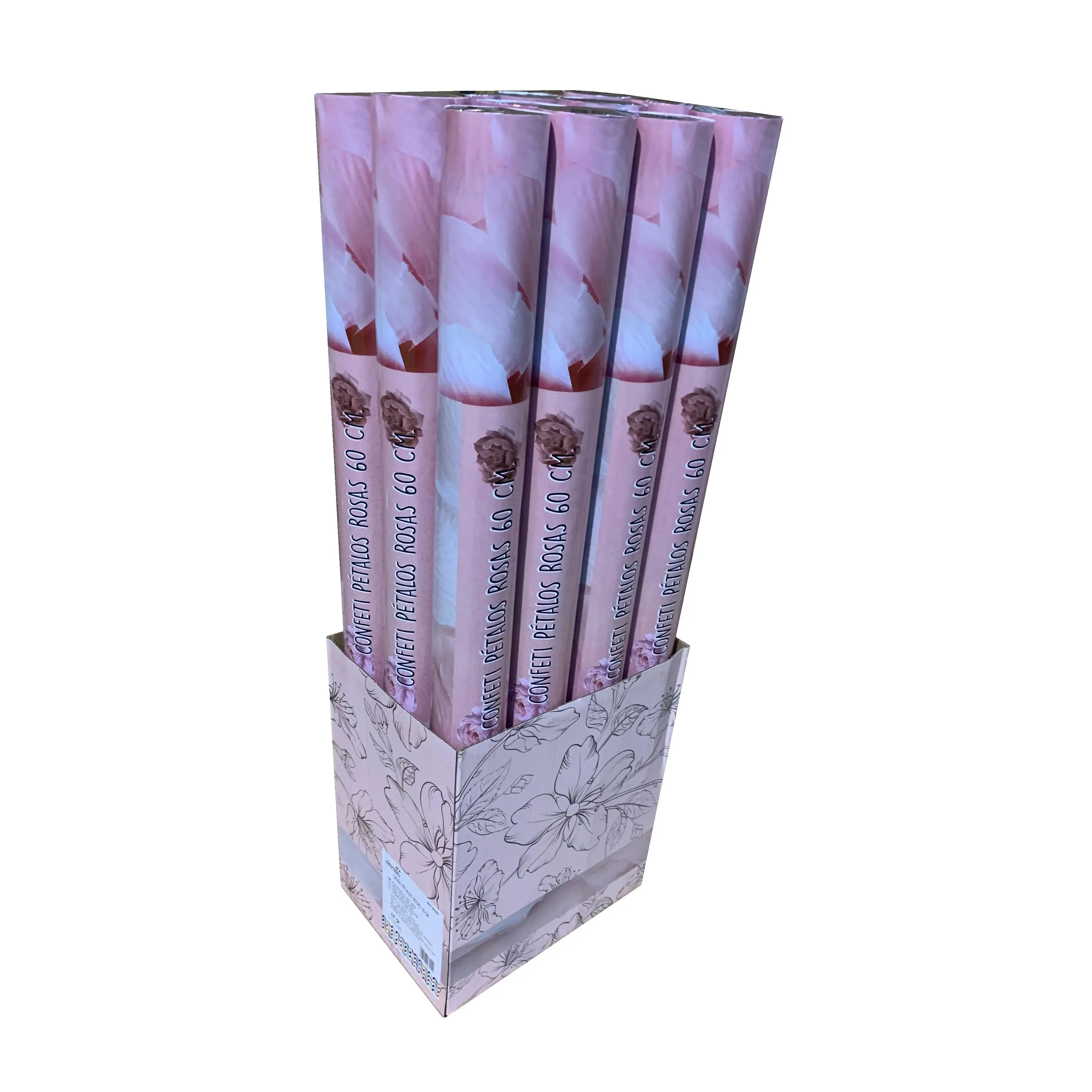 PACK DE 12 CAÑONES DE CONFETI CON FORMA DE PÉTALOS ROSAS 60CM SINI