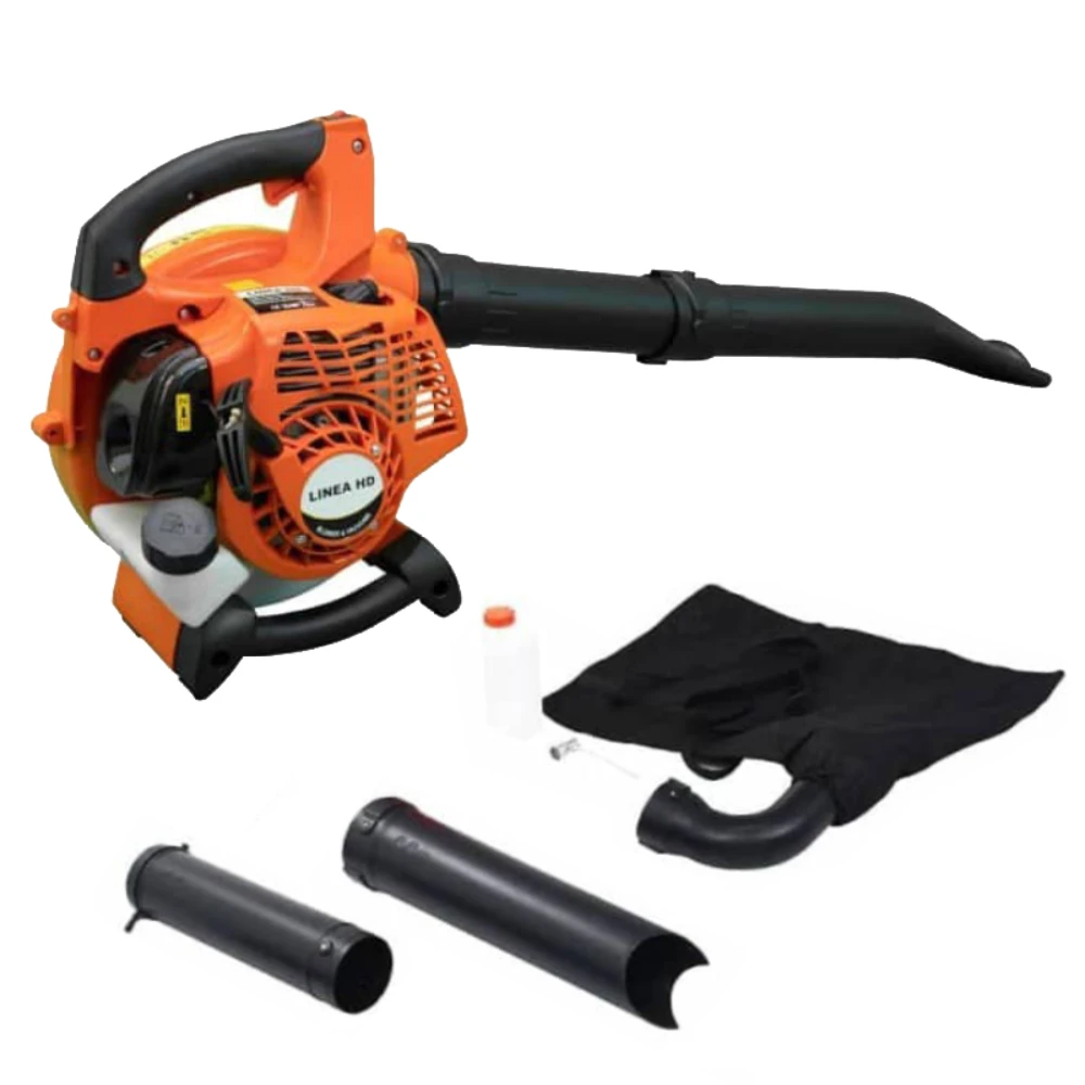Soplador + Aspirador + Triturador de Hojas Linea Hd de Gasolina - 3 en 1, 25.4cc, 2cv, 5kg - Velocidad de Soplado +200 Km/h.