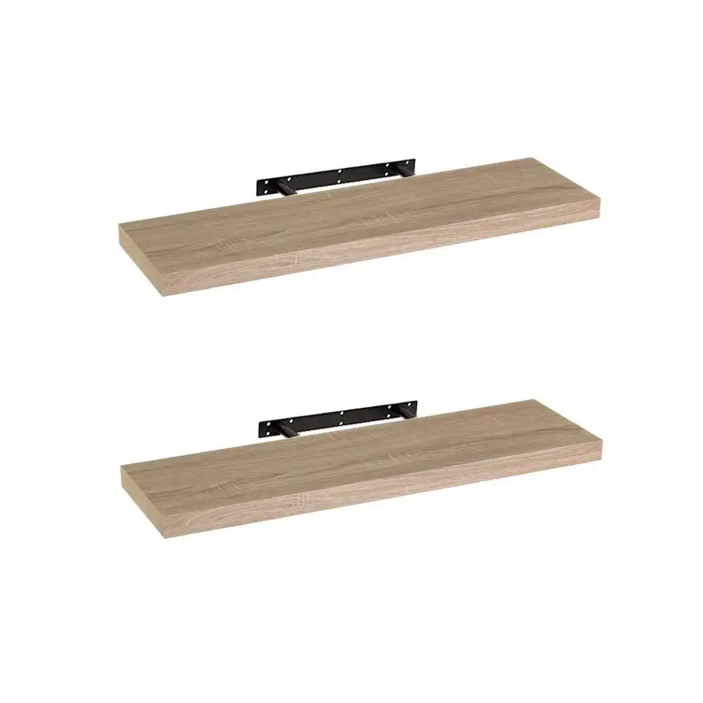 Set de 2 estantes de pared flotantes en tono natural de 80x24 cm