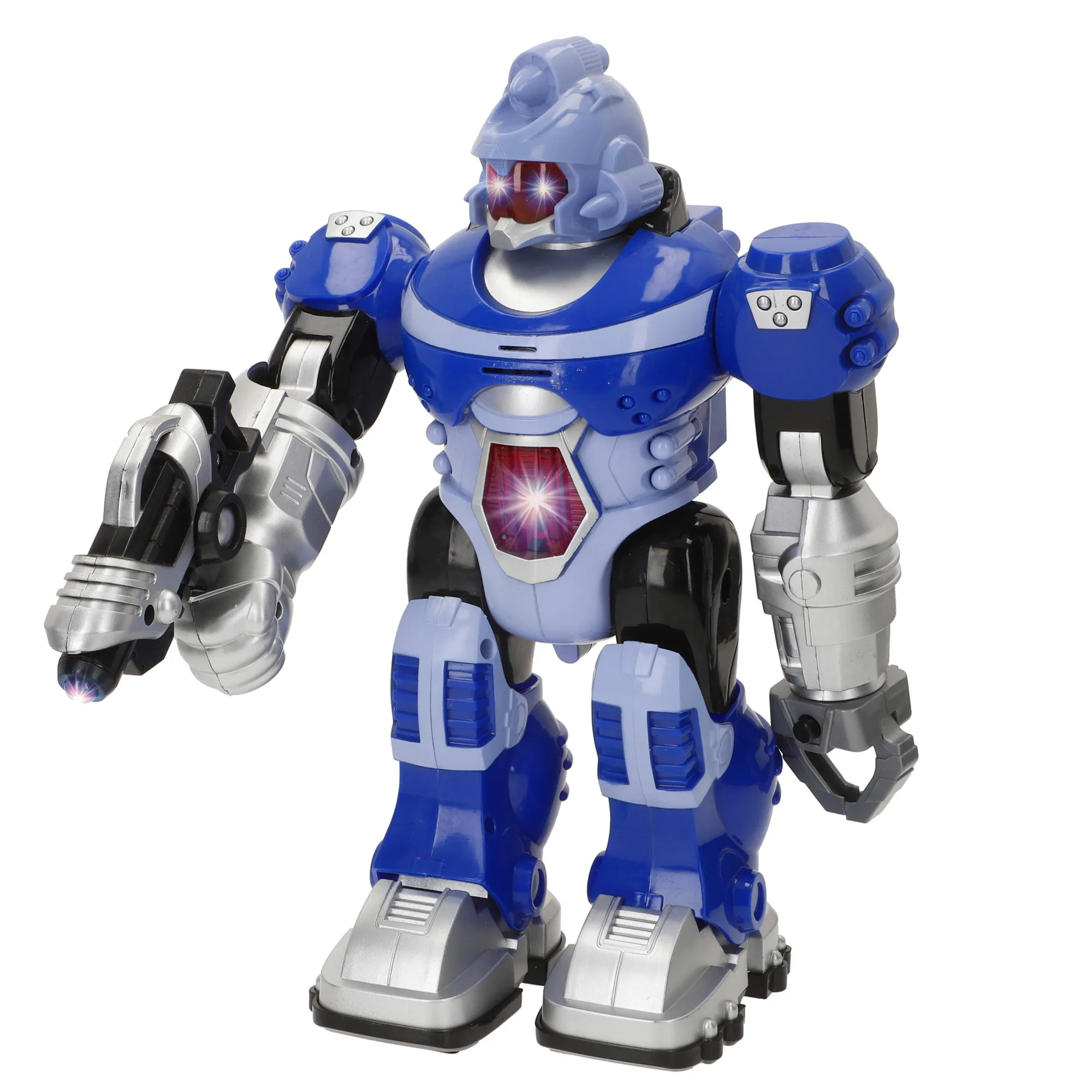 Colorbaby Warriors - Blue Toy Robot with Walking, Head, Arm and Leg Movement, Lights and Sounds, Features Gun and Articulated Claw, Perfect for Kids 3 Years and Up, 17x9x25 cm.