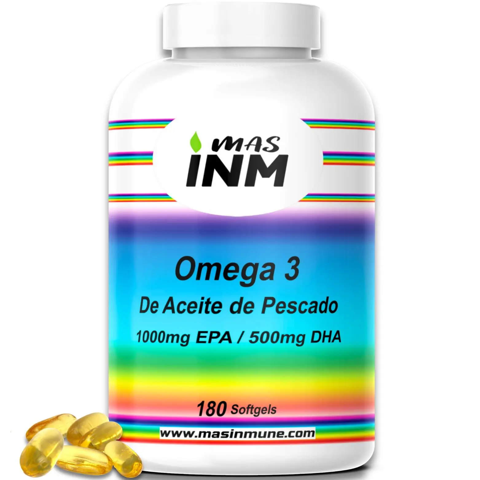 Omega 3 2000 mg 180 Cápsulas - Ácidos Grasos + Vitamina E – Salud del Corazón, Vista y Cerebro - Masinm