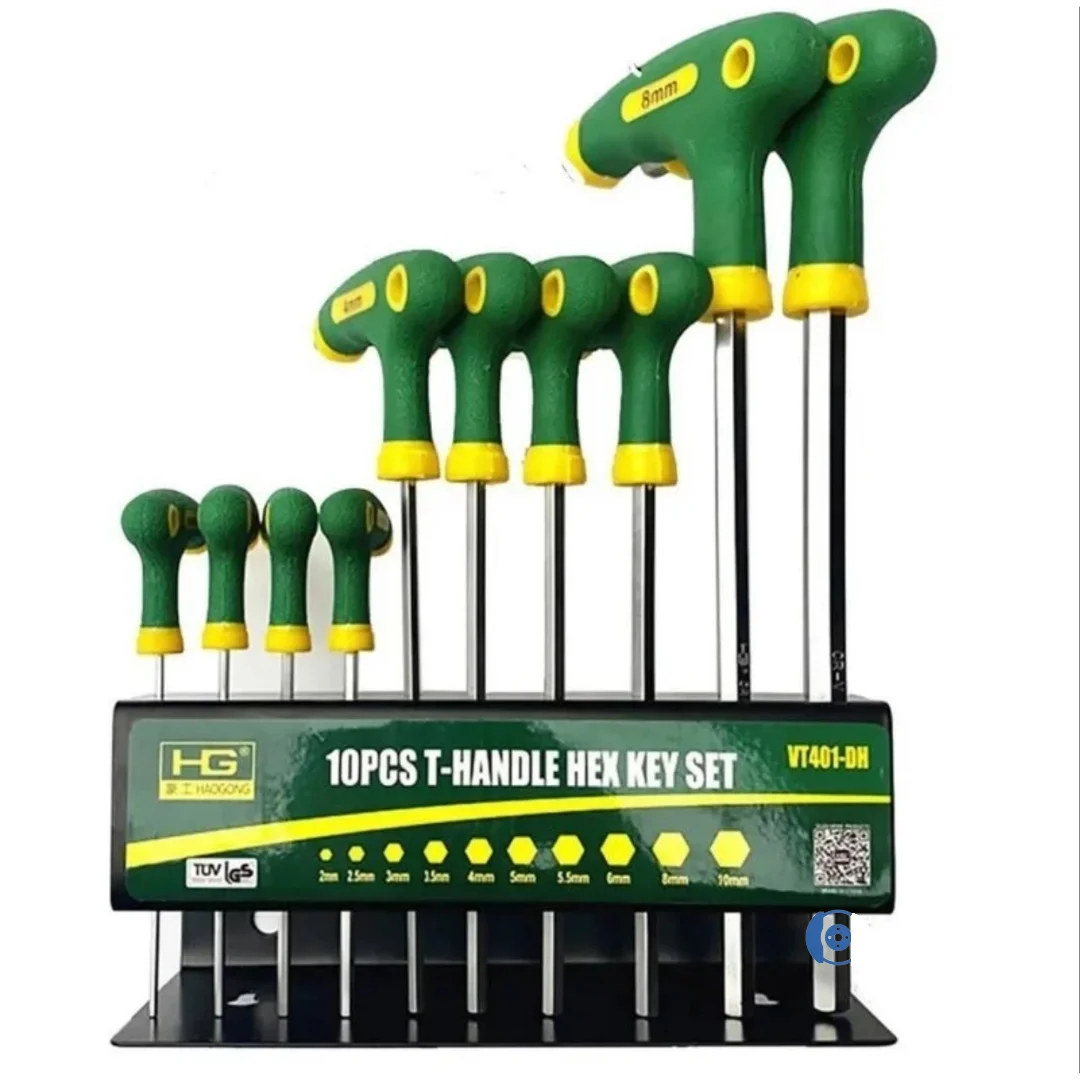 AC Tools Juego llaves allen en T con soporte 10 piezas. Con medidas más comunes: 2, 2.5, 3, 3,5, 4, 5, 5.5, 6, 8 y 10 mm.