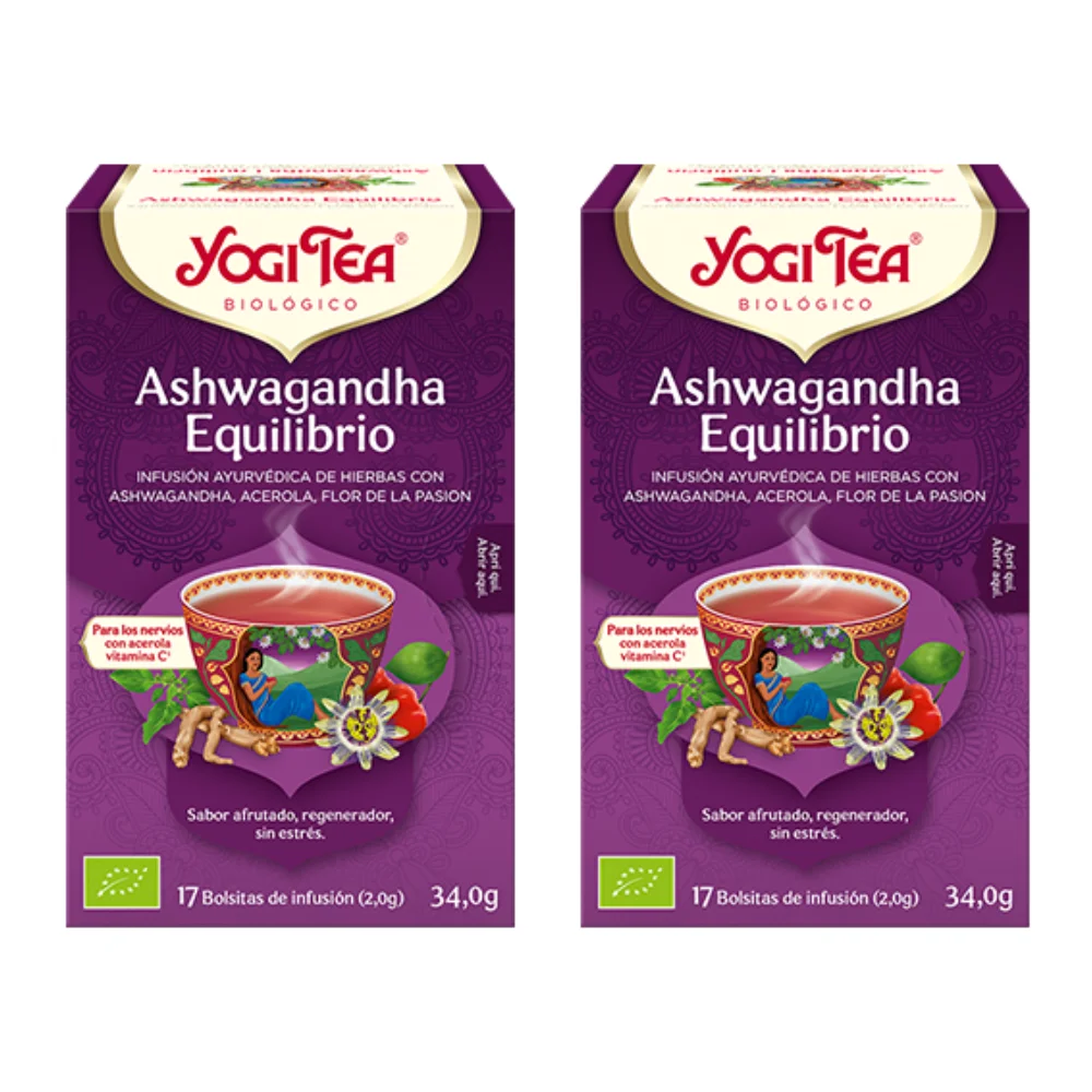 Té Ashwagandha Equilibrio  Packs 2   Ejercicio de respiración para la paz interna  17 bolsitas de infusión  YogiTea