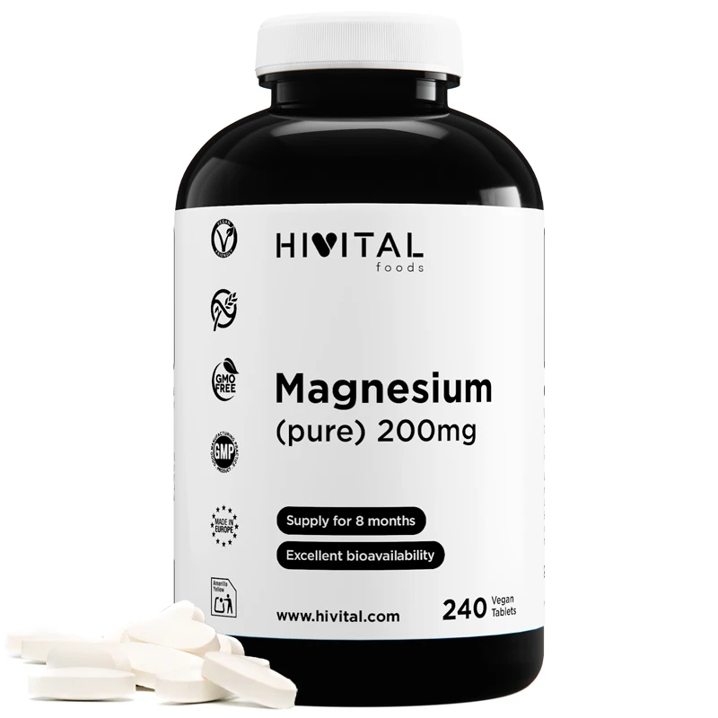 Magnesio 200 mg (Citrato de Magnesio) | 240 comprimidos veganos. Hivital