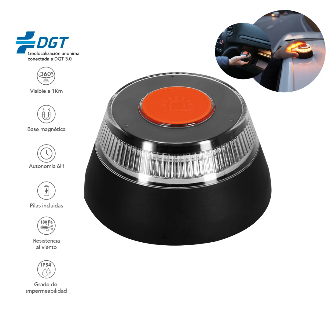 Gift Vip.es-V16 emergency beacon connected with DGT geolocation 3.0, emergency light approved, connected and authorized by DGT, V16 signal with batteries included, telephone connectivity data up to 2038,vision 360 degrees