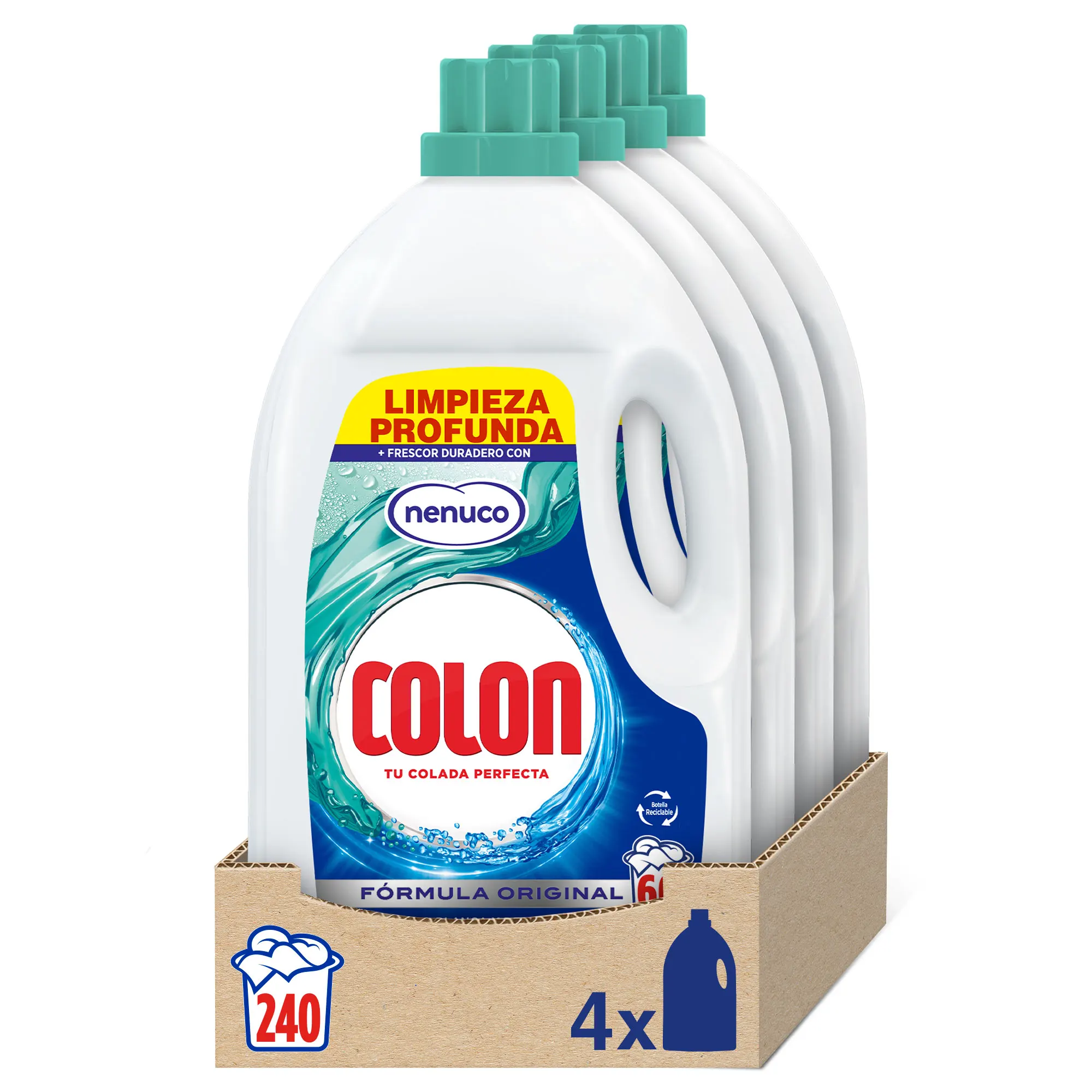 Colon Nenuco Detergente para la lavadora, formato gel 240 lavados (4 botellas x 60 lavados)