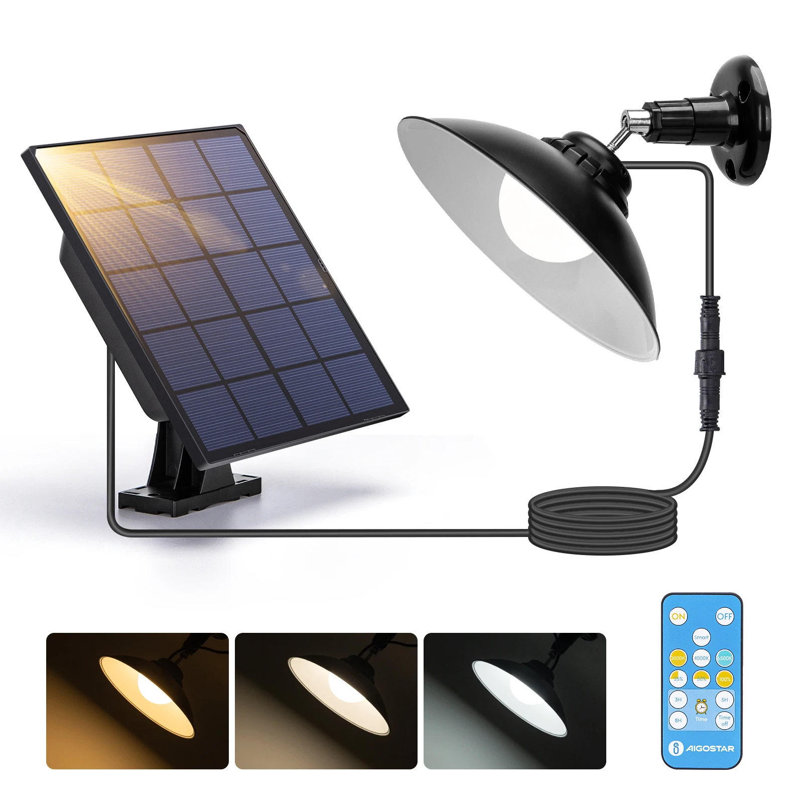 Aigostar Luz Solar Exterior 50W 500LM con Mando a Distancia IP65 Regulable 6500K/3000K/4000K