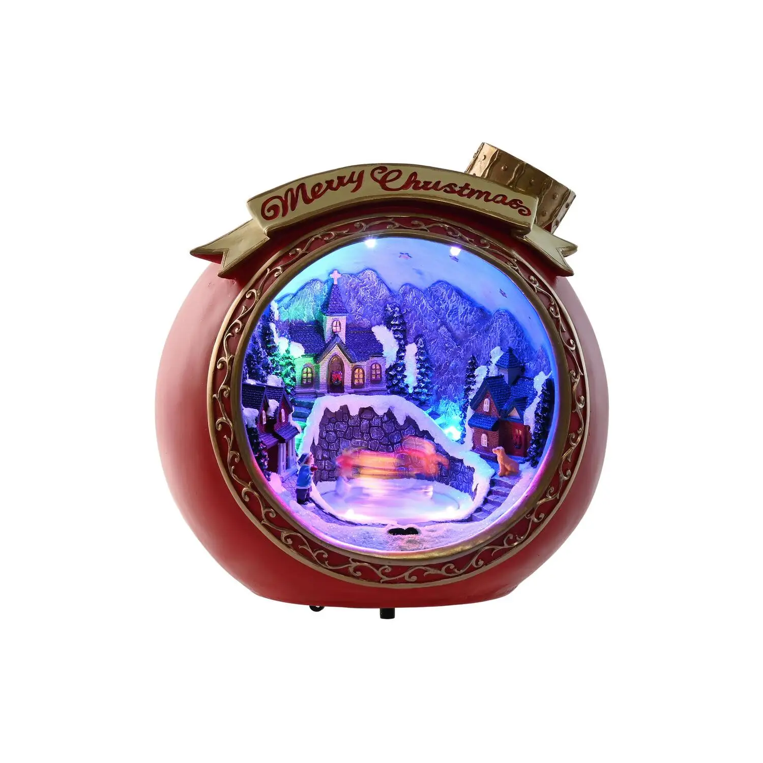 Figura Led Resina 26,5X24X27 Movimiento Musical, Decoracióna de navidad para todos los hogares, Navidad Tradicional