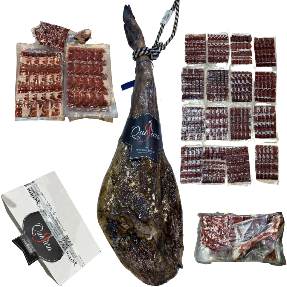 Jamón Gran Reserva Quejara S.C.A. Loncheado y Envasado al Vacío con Taquitos y Hueso Aparte