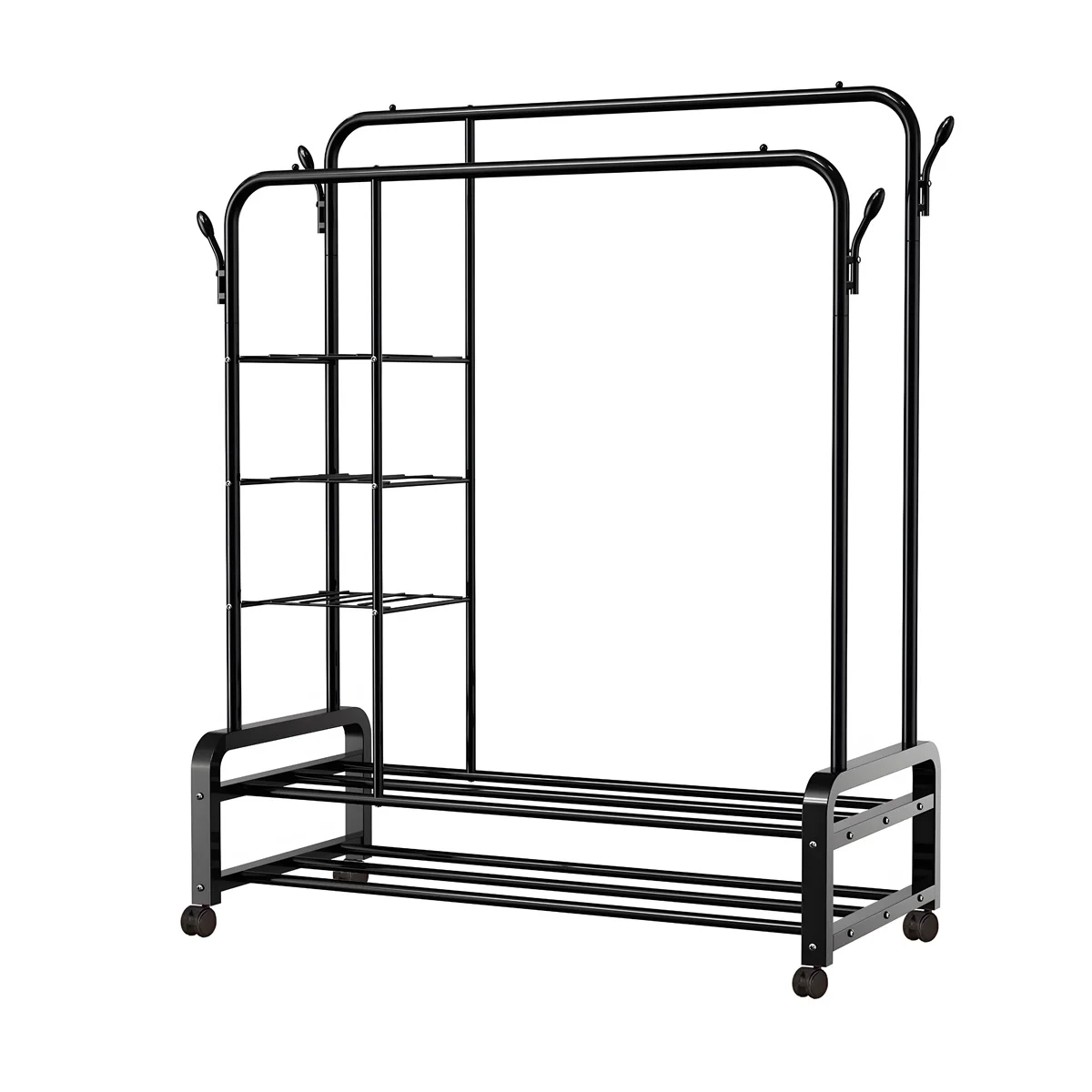 T-lovendo double donkey rack with wheels large load capacity side hooks 3 shelves