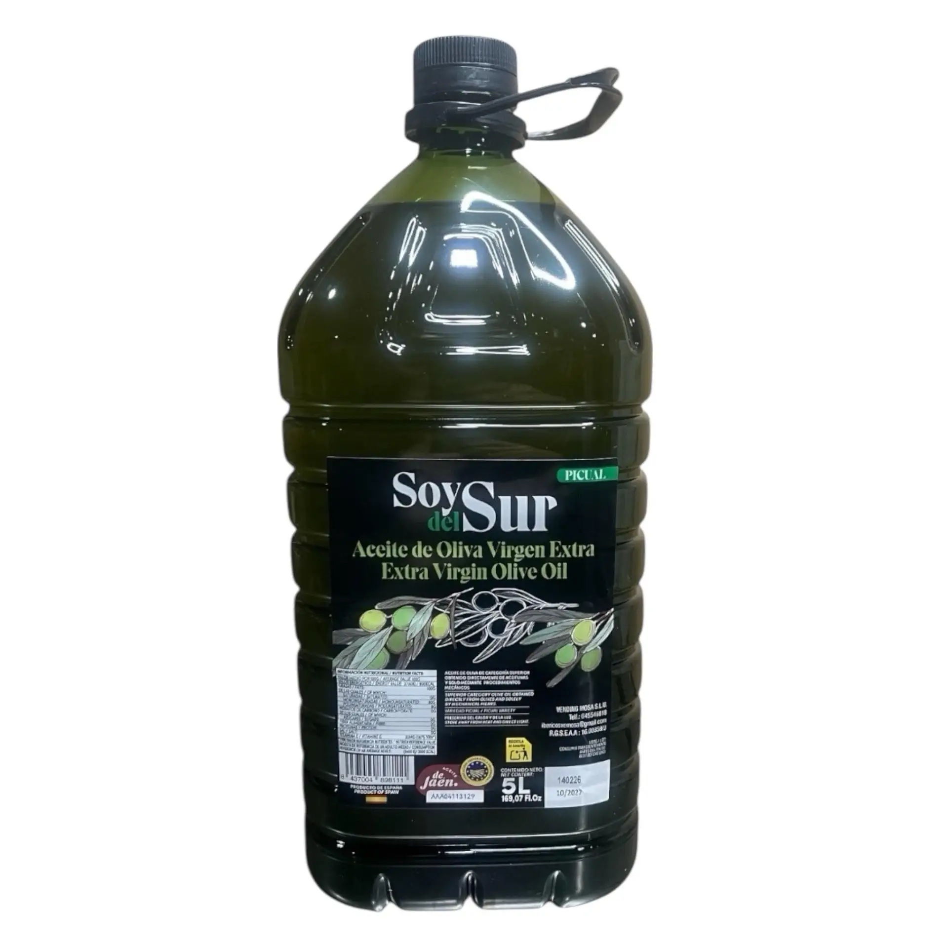 SOY DEL SUR Aceite de Oliva Virgen Extra Picual 100% IGP Jaén Extracción en Frío Frutado Verde Intenso y Equilibrado AOVE Calidad Superior