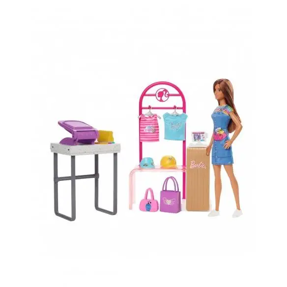 Barbie Boutique Designs and Sells Brunette Doll with Customizable Clothing Store and Accessories, Toy + 3 Years (Mattel HKT78)