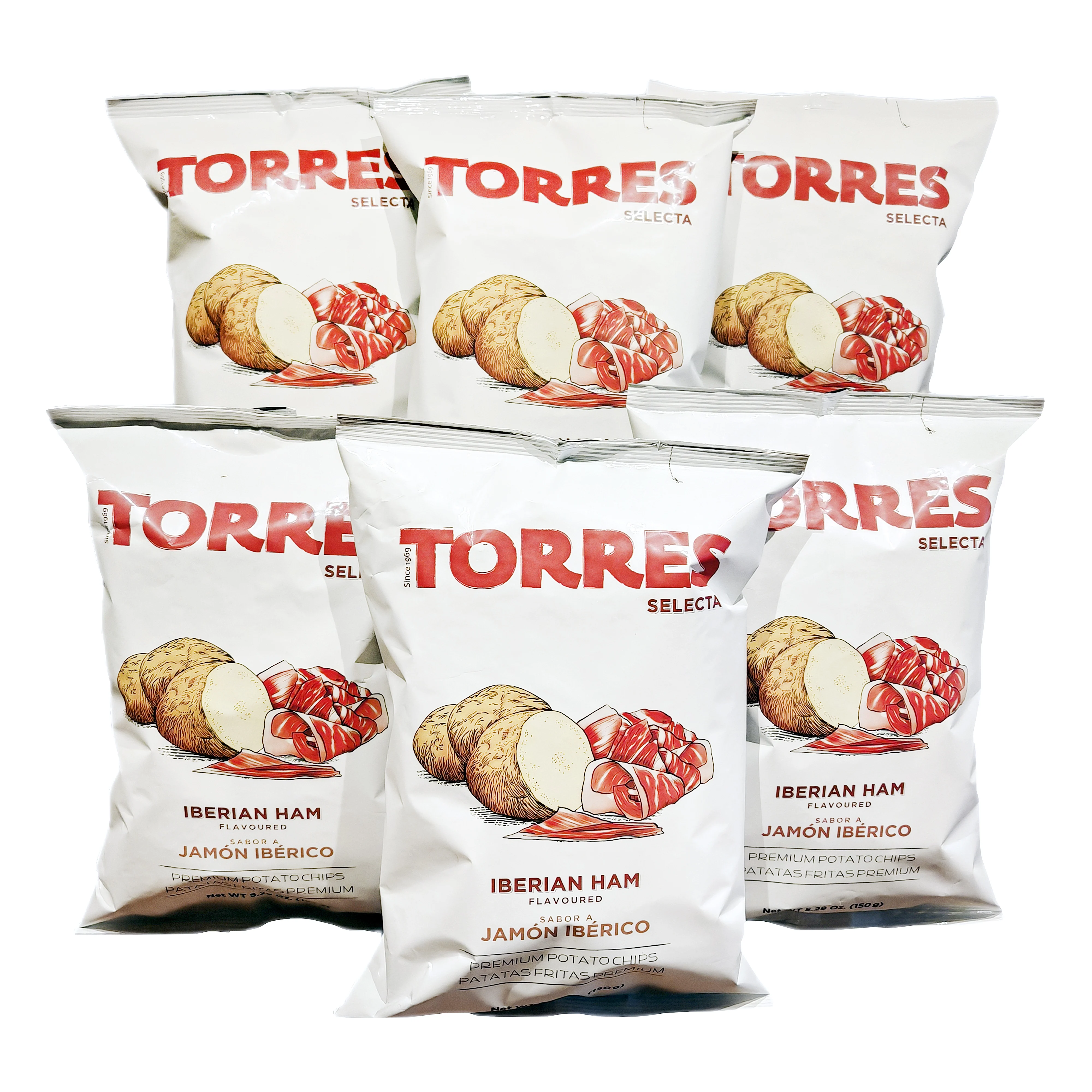 Patatas fritas de Jamón Ibérico TORRES. Pack 6 bolsas 150 gramos