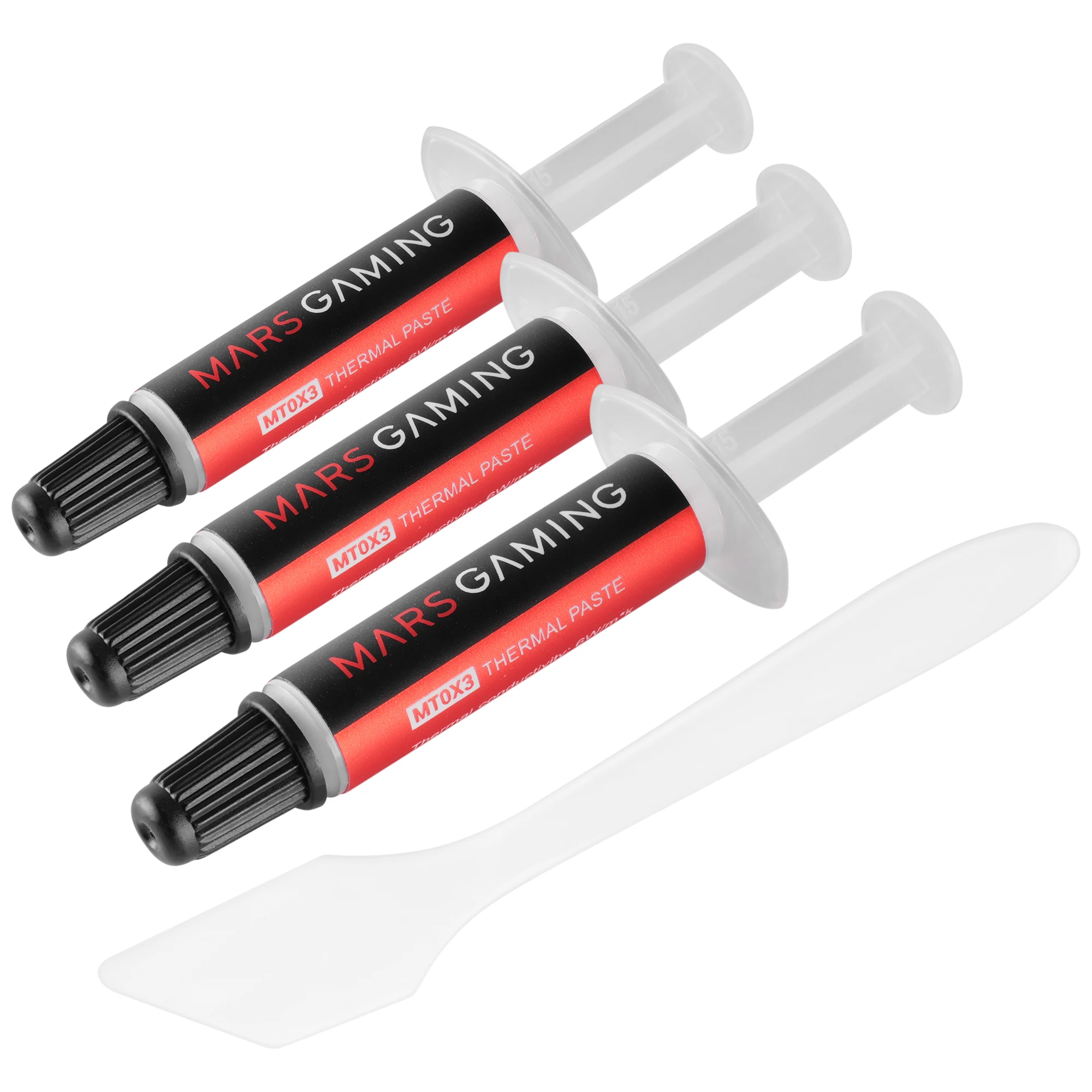 Mars Gaming MT0X3, Kit 3x Pastas Térmicas CPU, Alta Conductividad Térmica 6W/m·K, Hasta 280°C, No Conductiva con Nanotecnología, Aplicación Fácil y Uniforme con Espátula y Aplicador, Pack Pasta