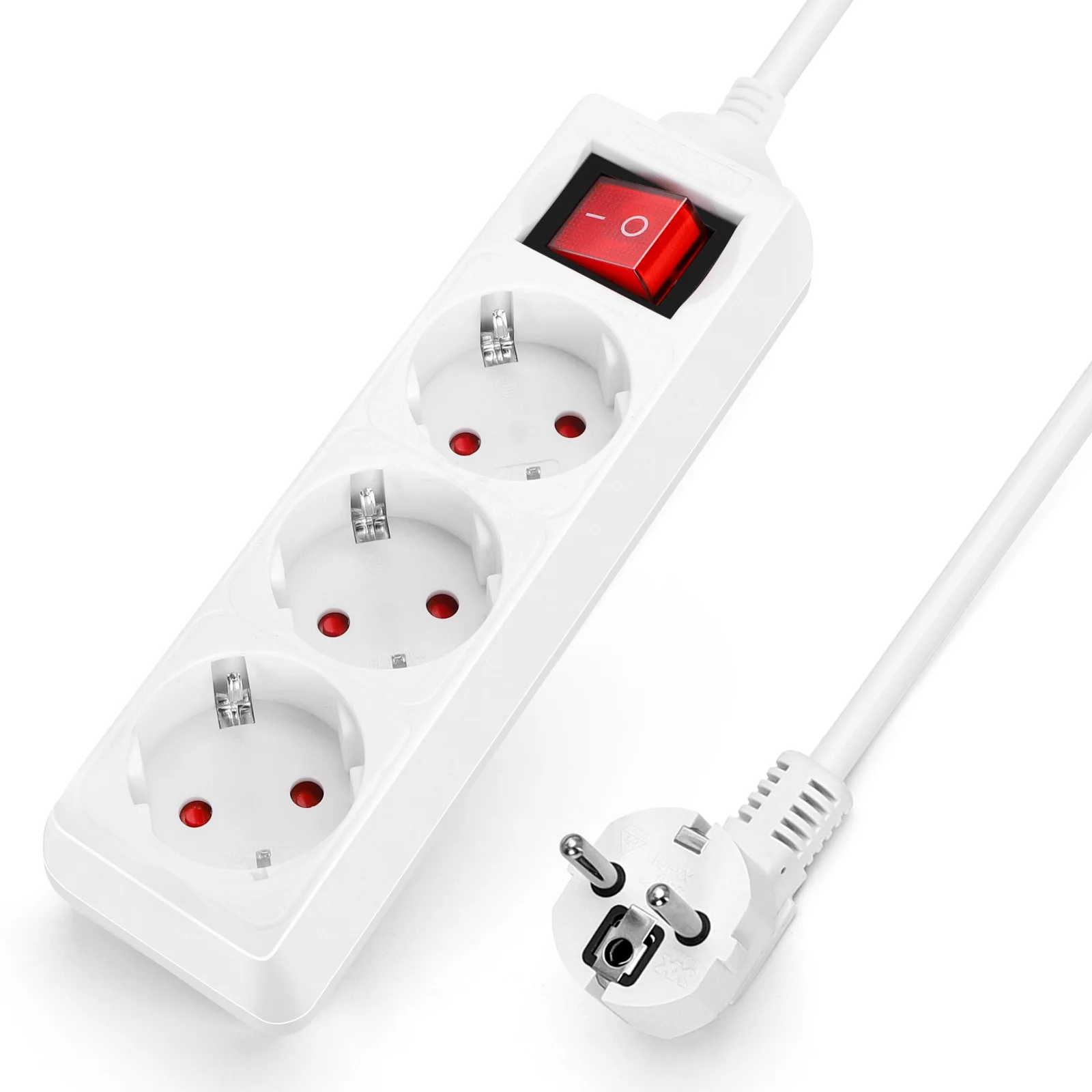 Aigostar Regleta alargador de 2/3/4/5 enchufes con cable de 1,5 metros e interruptor. Color Blanco