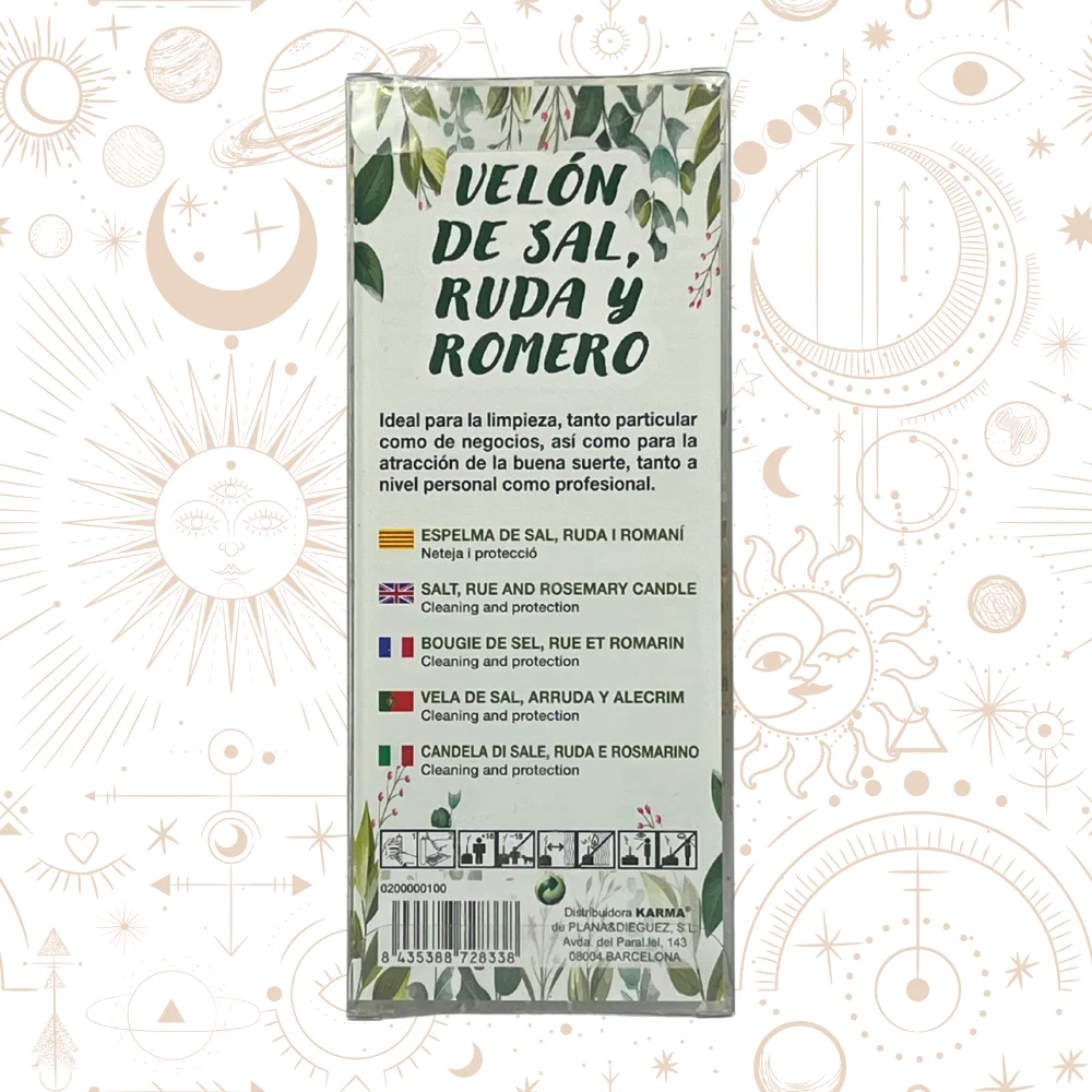 KARMA Sal Candle: Special Wax for Deep Cleaning and Protection with Ruda and Romero, attracts prosperity and good luck, transforms energy with positive vibrations, perfect for your home or business.