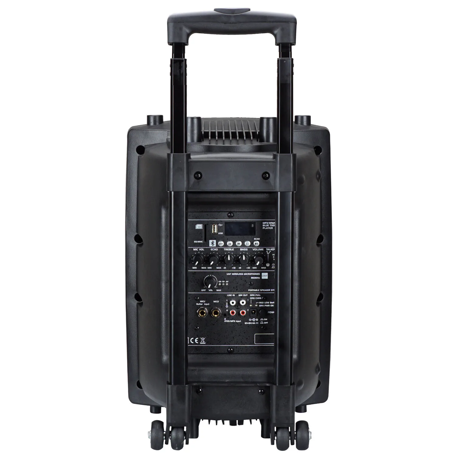 IBIZA SOUND PORT8UHF-BT Portable Bluetooth Speaker System with USB, VOX, and UHF Microphones, 400W Power, Wireless Microphone, TWS Function, Rechargeable Battery, Includes Remote Control and Protection Cover.