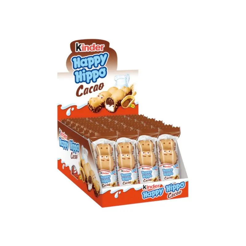 Kinder Happy Hippo de Cacao - Caja con 28 unidades de 20,7gr cada una - Barquillo de crujiente galleta con forma de hipopótamo y relleno de crema de cacao. Cada unidad va envuelta individualmente