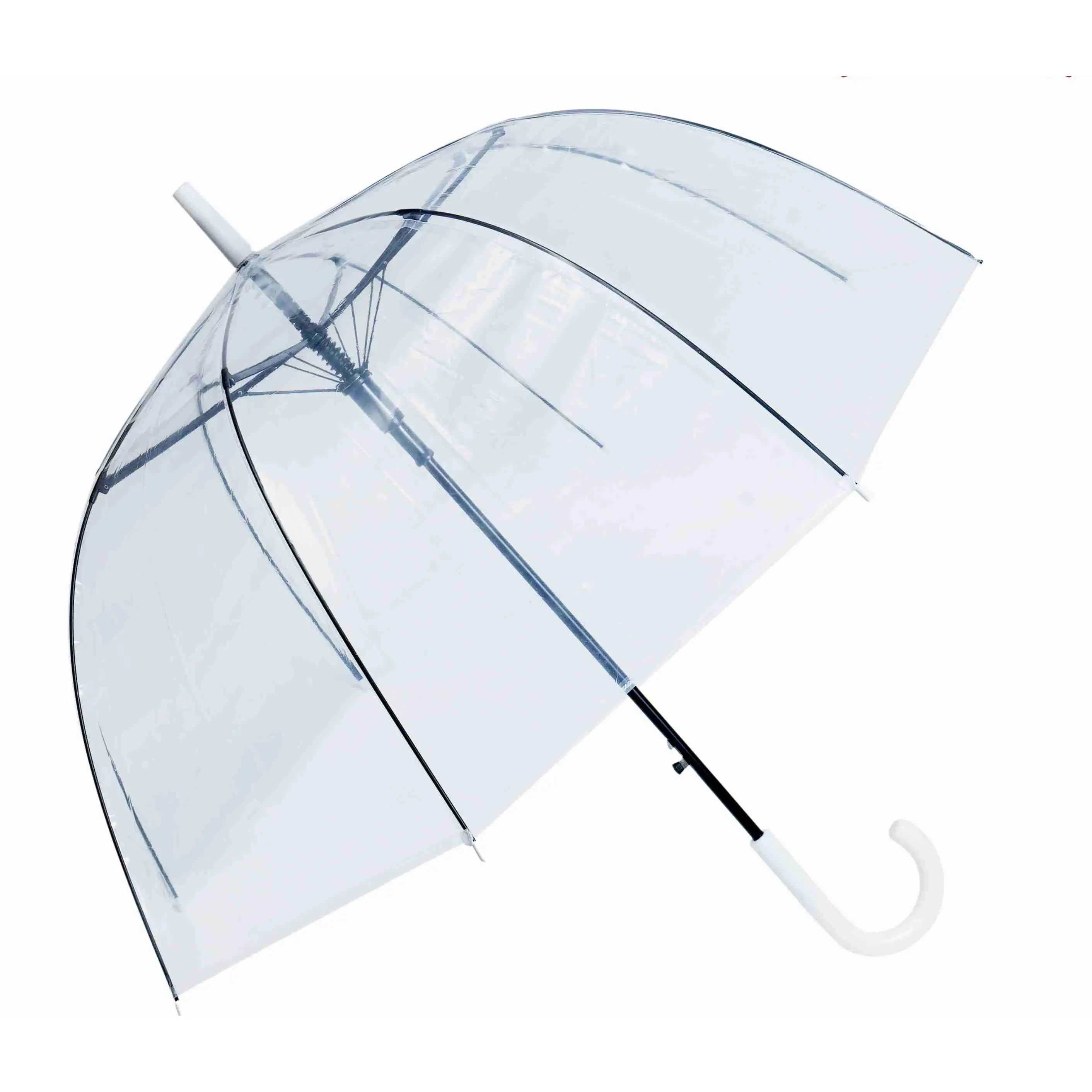 J.S Ondo Long Transparent Umbrella 8 Ribs, Vention, in the Shape of a Bell with Its Automatic Door, White Color in the Shape of a Dome