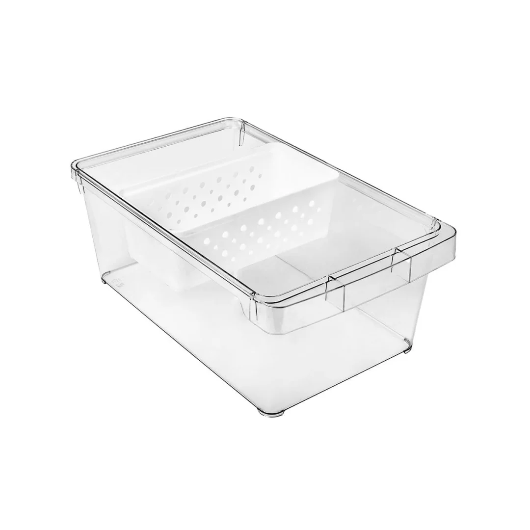 X-Cajón Organizador Nevera con Cesta y Separador, Organizador Frigorífico para Alimentos, Verduras y Congelados, Ideal para Maximizar Espacio en el Frigorífico y Mantener el Orden