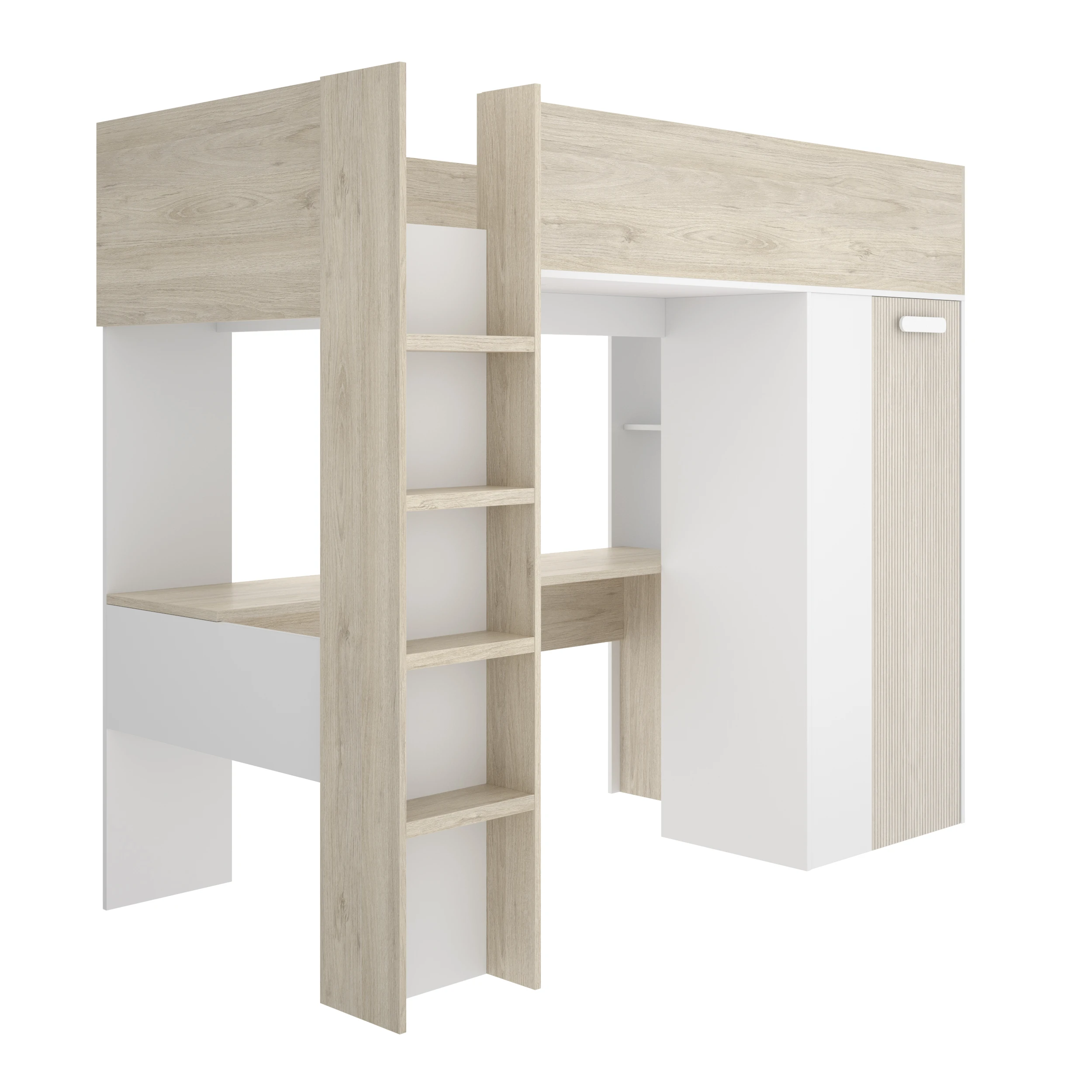 DEKIT GRUPO RIMOBEL SPYLO - CAMA ALTA PARA DORMITORIO - LITERA - BLANCO / NATURAL ALISTONADO - 177.5 x 206 x 111