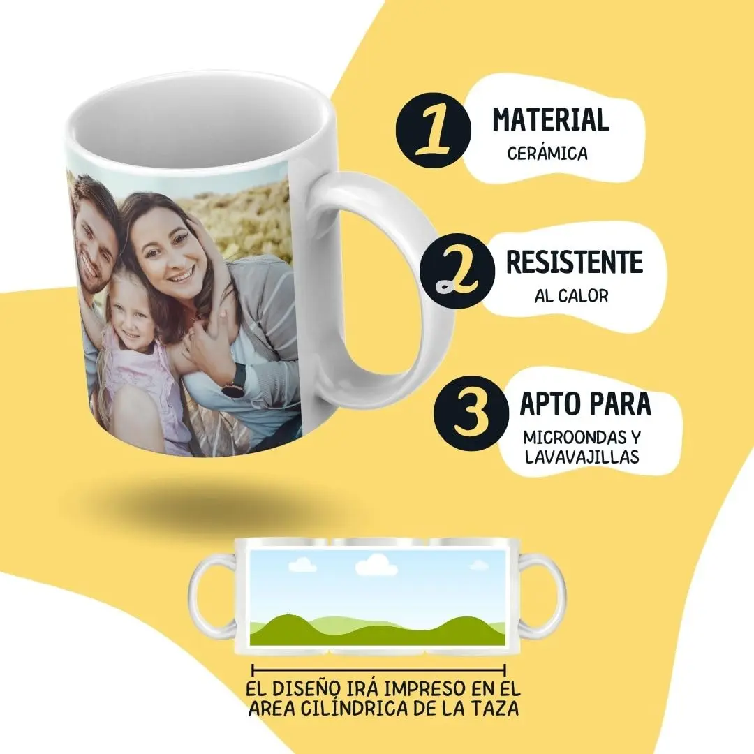 Personalized Ceramic Mug by DeRegaloos for Custom Photos, 330ml Capacity, High-Definition Print, Dishwasher and Microwave Safe, Ideal Gift for Valentine’s Day, Birthdays, and Anniversaries.