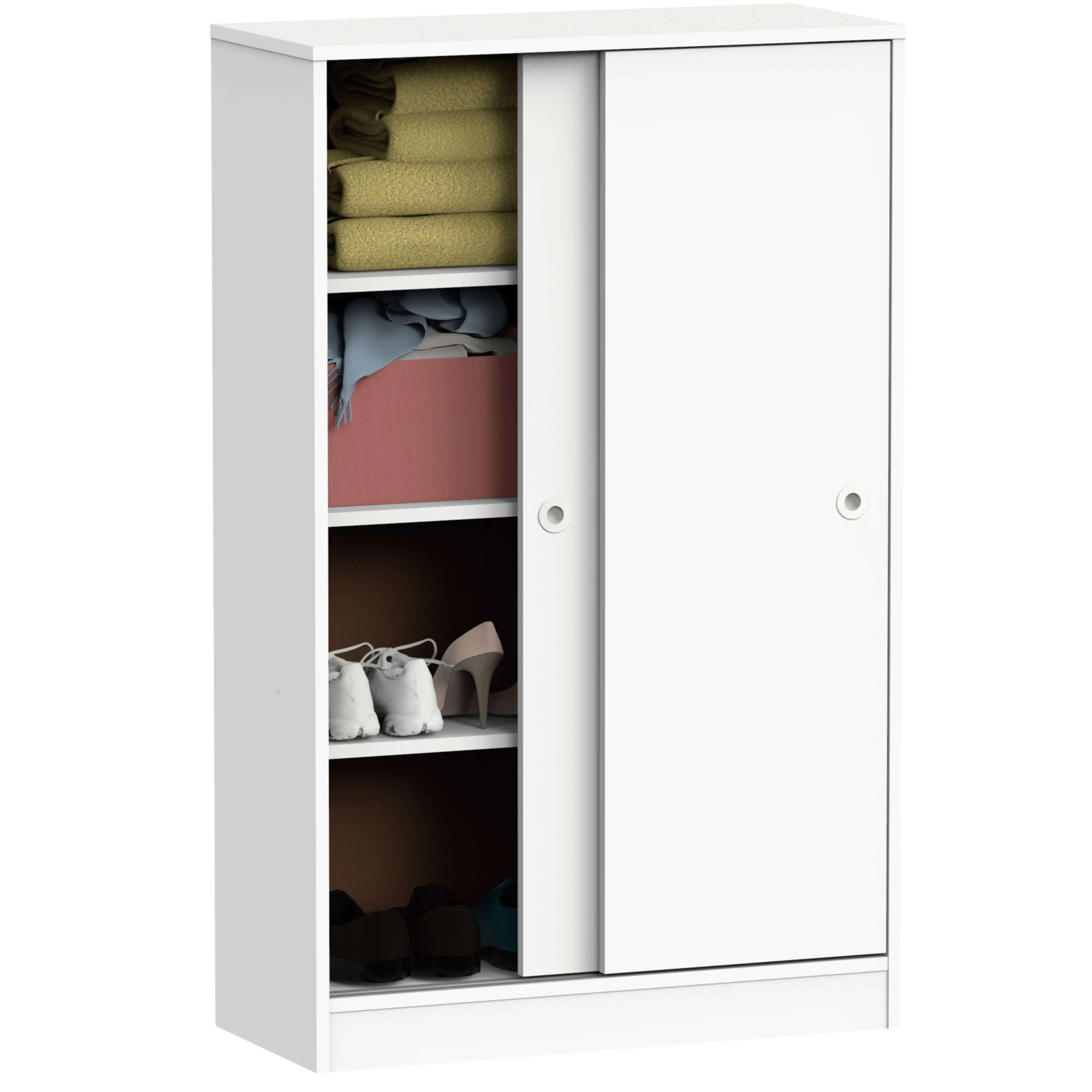 Miroytengo Armario Bajo Auxiliar Tibet Color Blanco Soft 2 Puertas 2 Estantes Almacenaje Mueble 120x74x33 cm