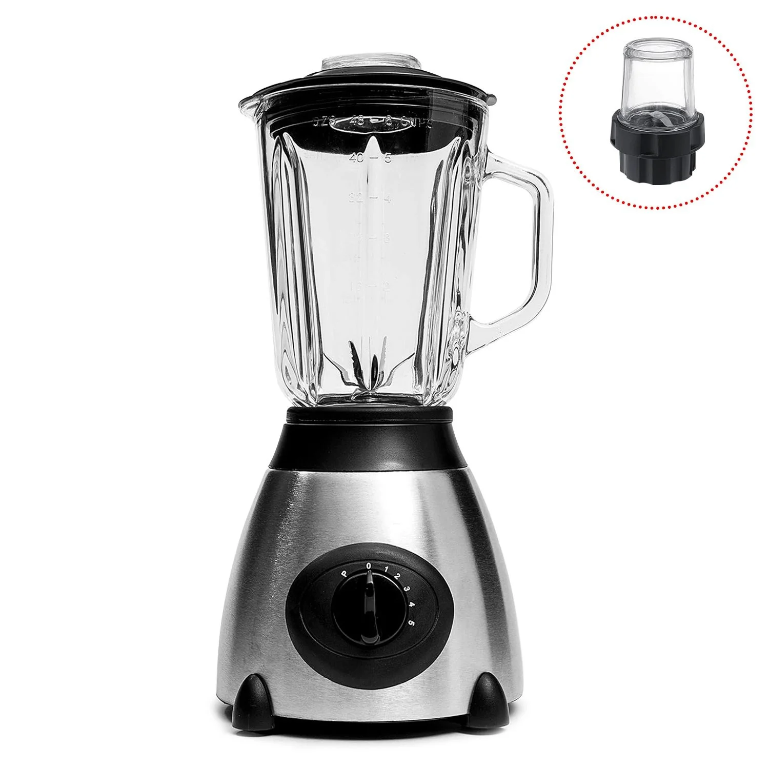 Batidora 2 En 1 De Vaso 1 Dam, 5l Acero Inoxidable . Jarra De Cristal, 800w, Cuchillas De Acero Inox, Pica Hielo, Smoothies, Zumos. Vario Velocidades. Vaso Auxiliar. 18,3x18,3x38 Cm. Color: Plata
