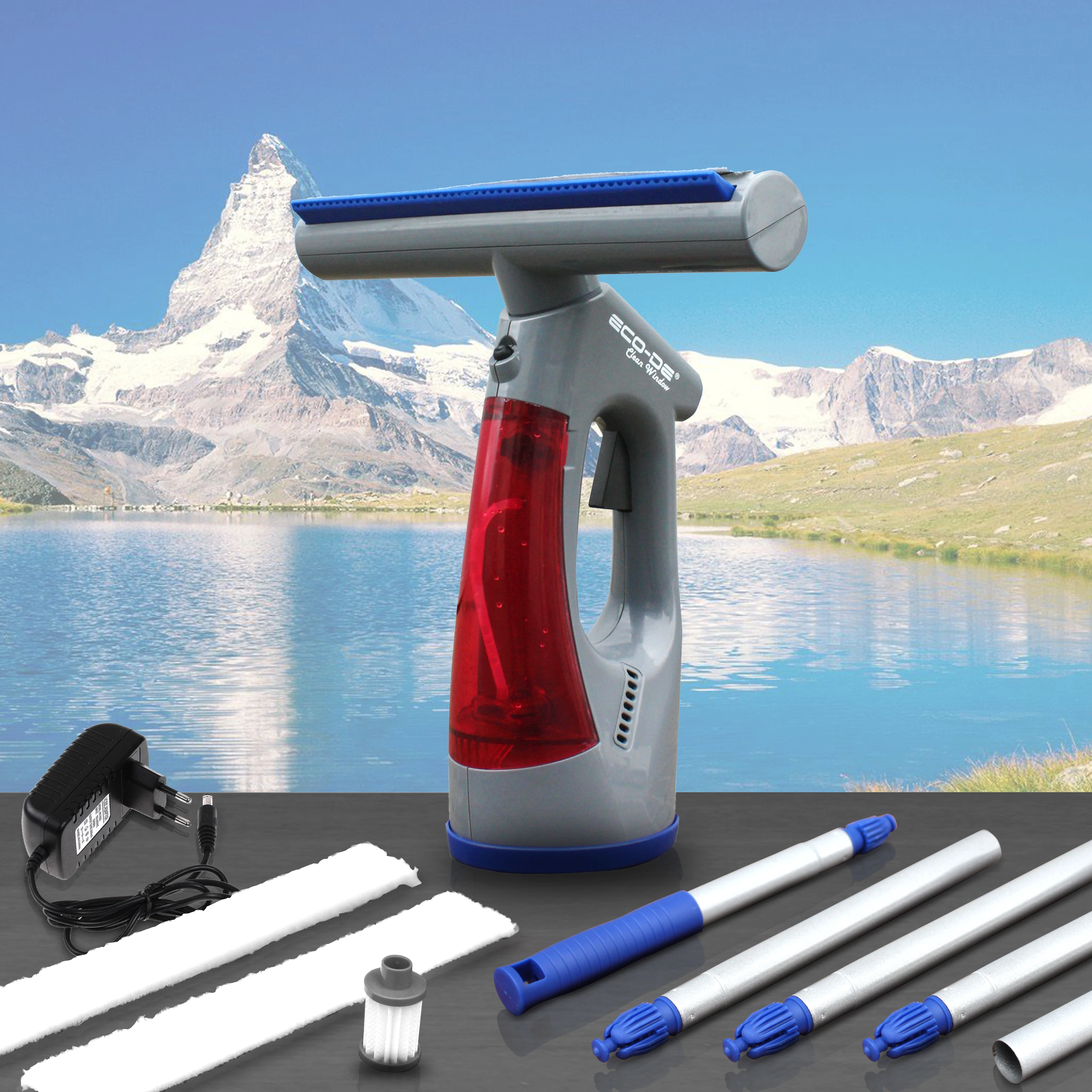 Eco-De Aspirador limpiacristales eléctrico sin Cables con bateria de Litio Clean Window. Ligero con Mango Extensible ECO-358 Eco-De