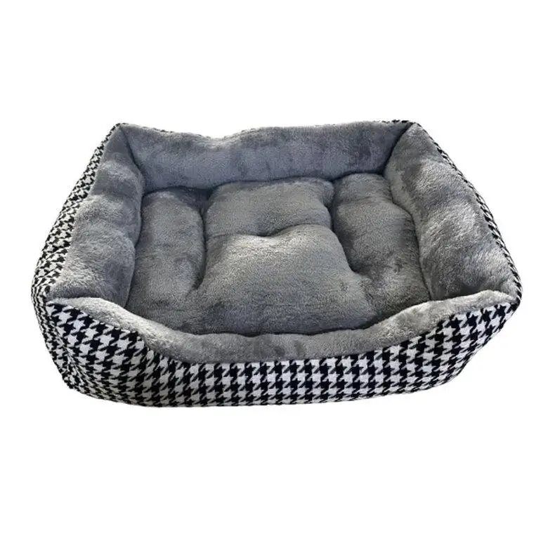Elegante Cama de Cuadros Rojos,Azules,Ngras para Mascotas con Tejido Houndstooth y Acolchado Grueso 60x45 cm 75x50 cm 80x60 cm Fabricada en España color negro