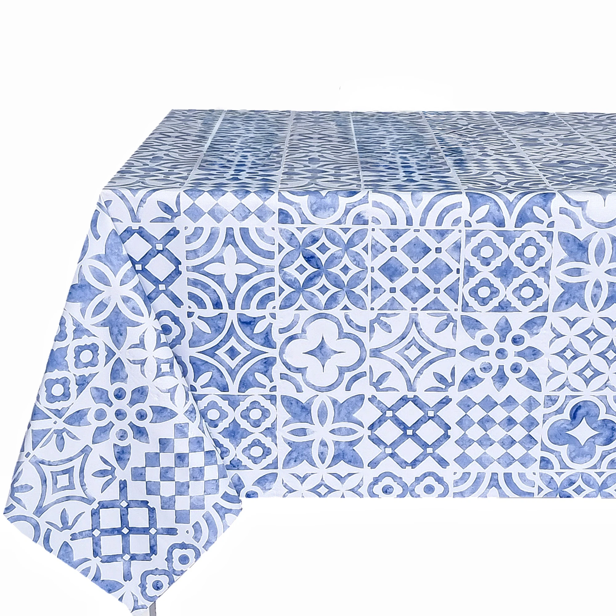 Mantel hule pvc plastico, rectangular, Ideal para el hogar, Cocina, Comedor, Jardin, Balcon, Salon y picnic. Fácil de limpiar, Impermeable, Azulejo mosaico, Cerámica, Azul 1030