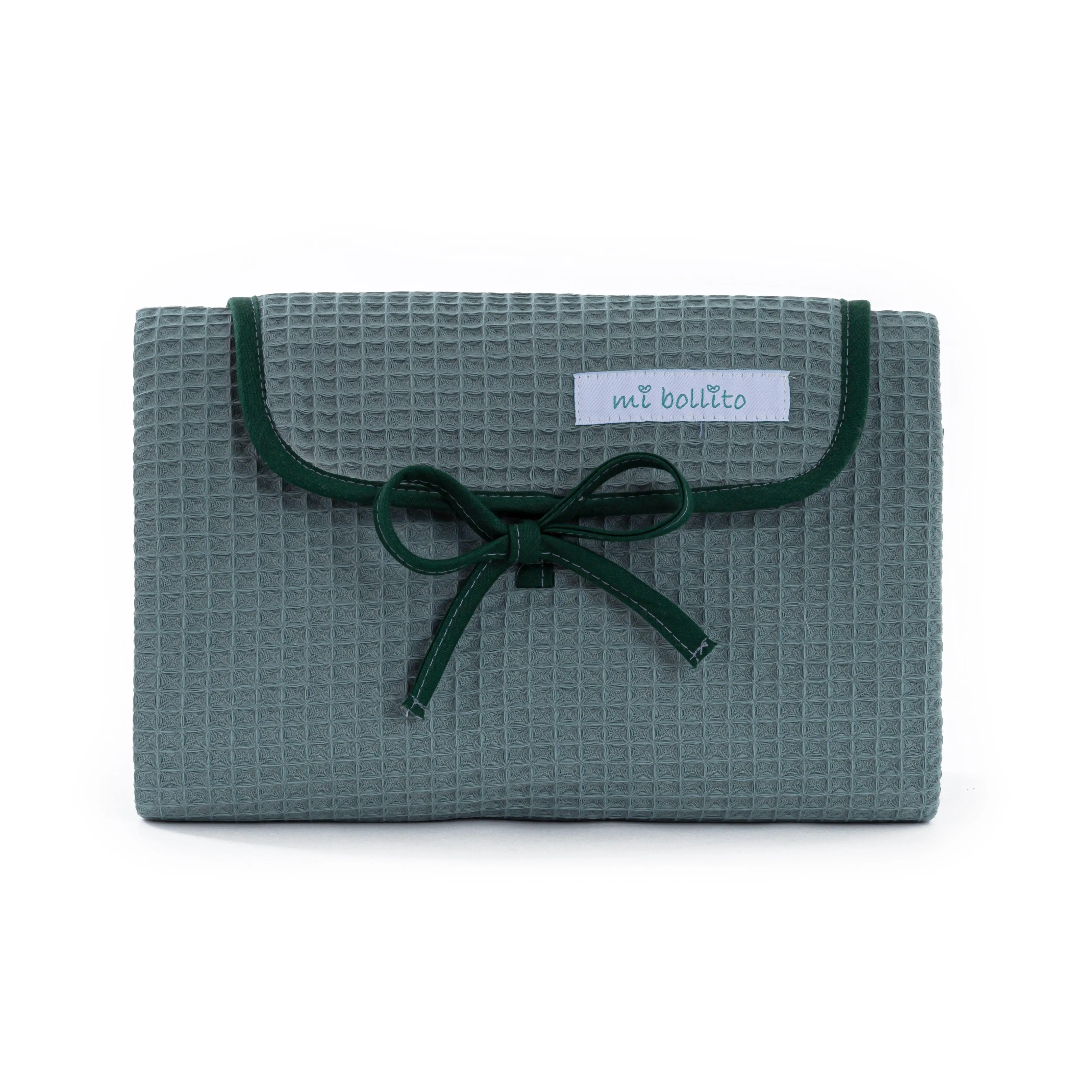 Mi Bollito – Cambiador de bebé portátil, plegable e impermeable. Tejido 100% de algodón de gofre. Fácil de guardar en el bolso maternal. Ideal para regalo de recién nacido. (Verde) - FIJALO - Los