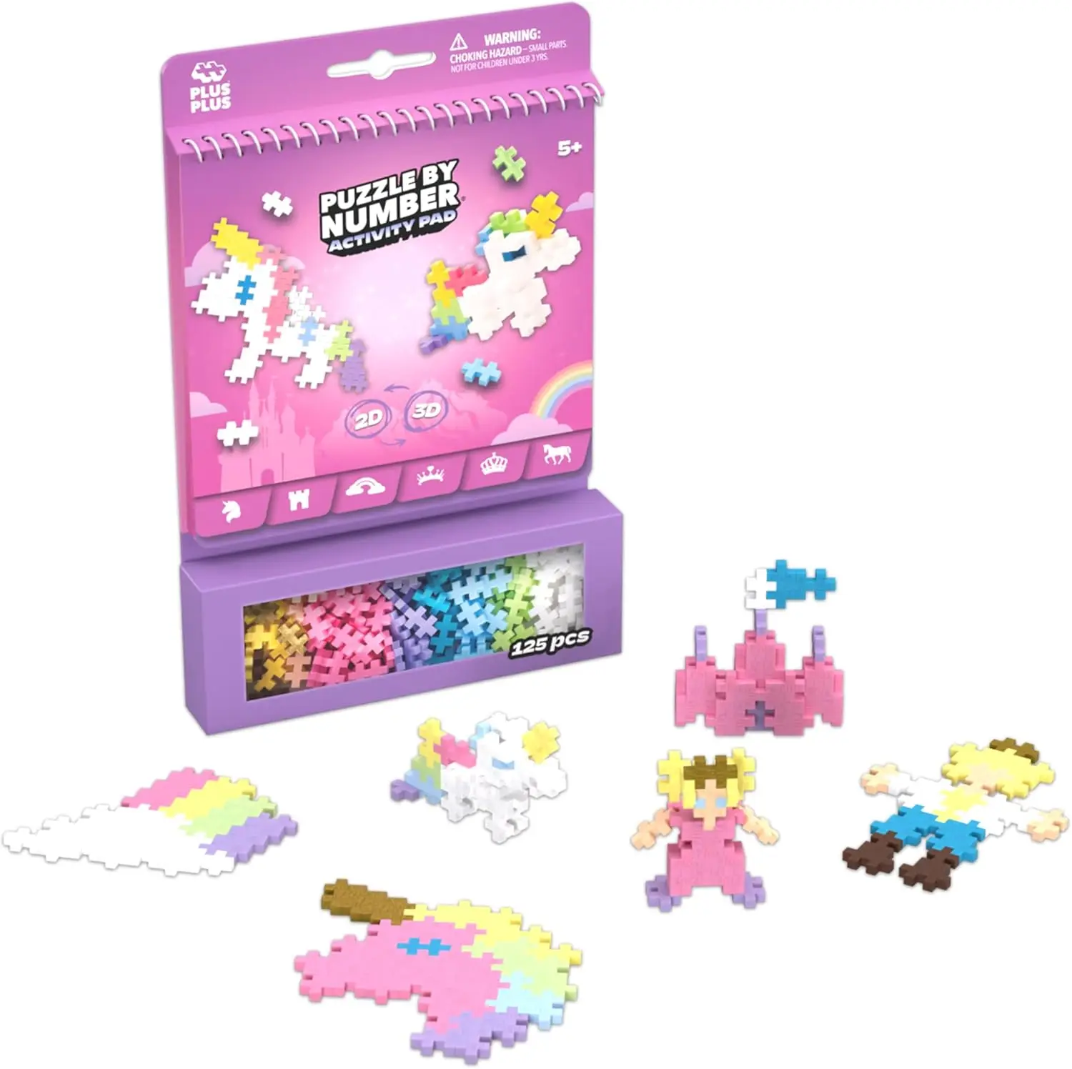 Plus-Plus – Bloque de actividad infantil | 125 piezas | Tema de cuento de hadas, unicornios y princesas | Juego de construcción infantil a partir de 5 años | Juguete educativo