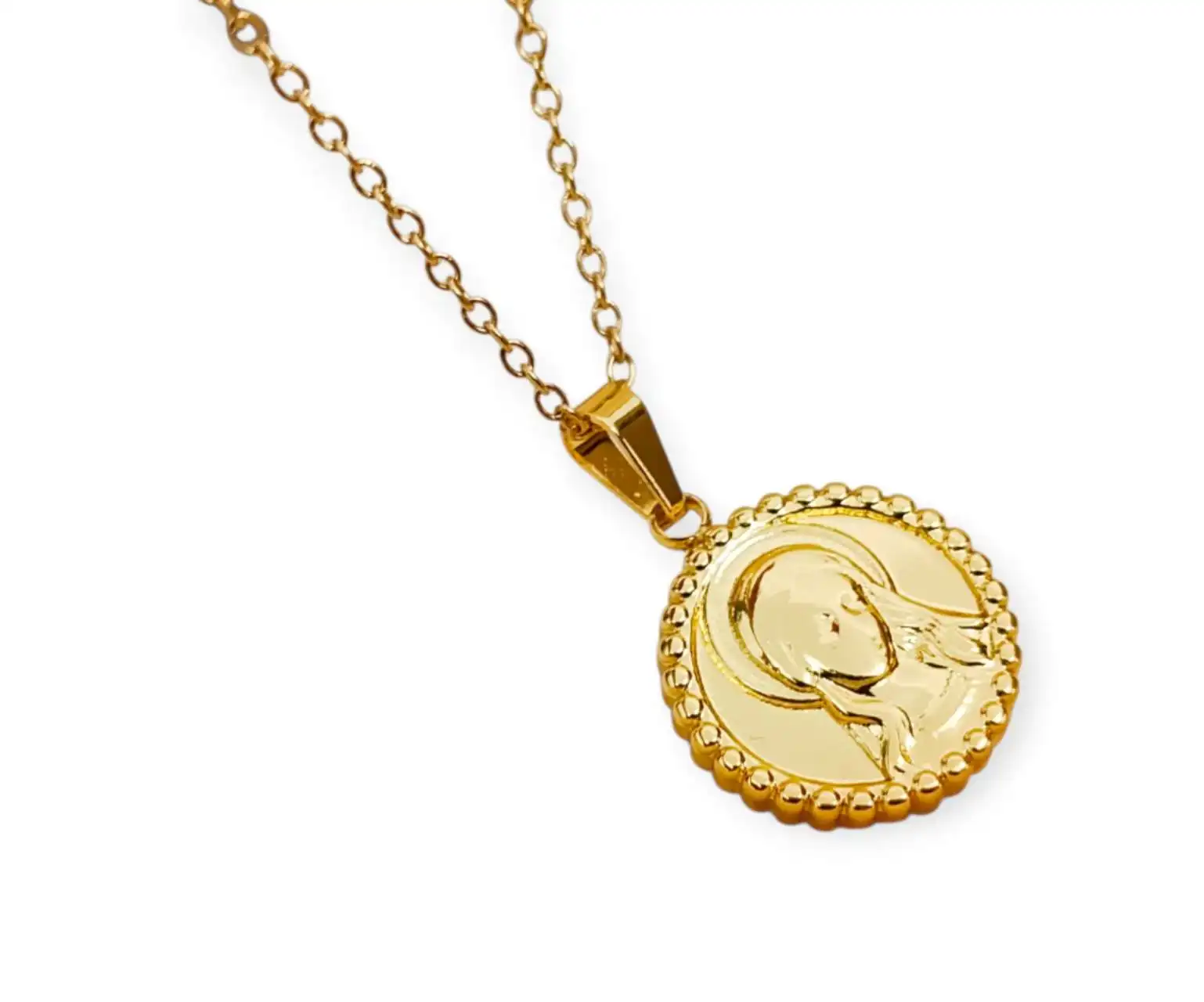 Collar ajustable fino con  medalla virgin maria  Acero Inoxidable Baño Oro 18K  resistente al agua para Mujeres