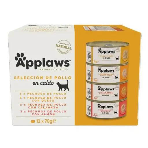 Applaws Lata de Pollo en Caldo para Gato Multipack (Gatos , Comida , Comida húmeda) - 12x70 gr
