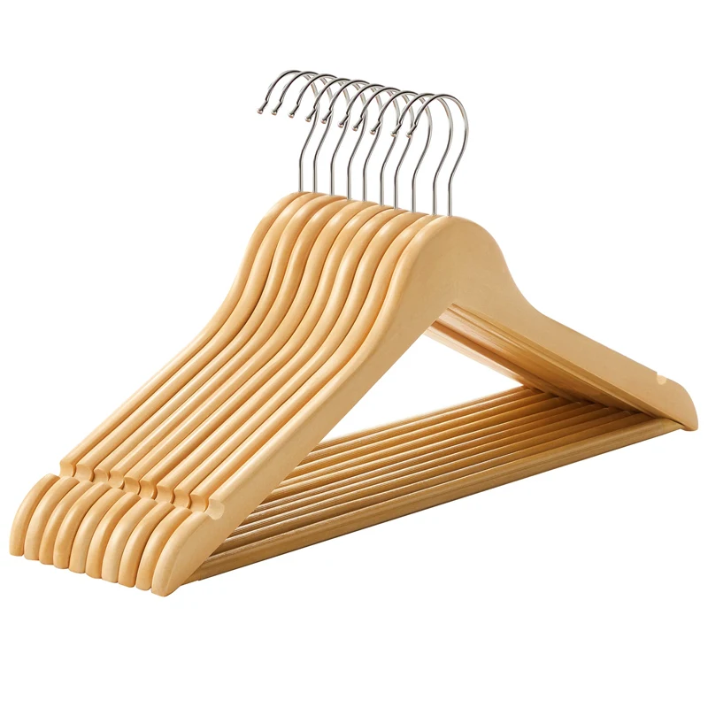 Aicasa Perchas de Madera para Trajes, Color Blanco y Madera , Hombros con Muescas, Antideslizantes para Chaquetas, Camisas, Pantalones, abrigos，Gancho Giratorio de 360°, Pack 6/12/24/48 Unidades