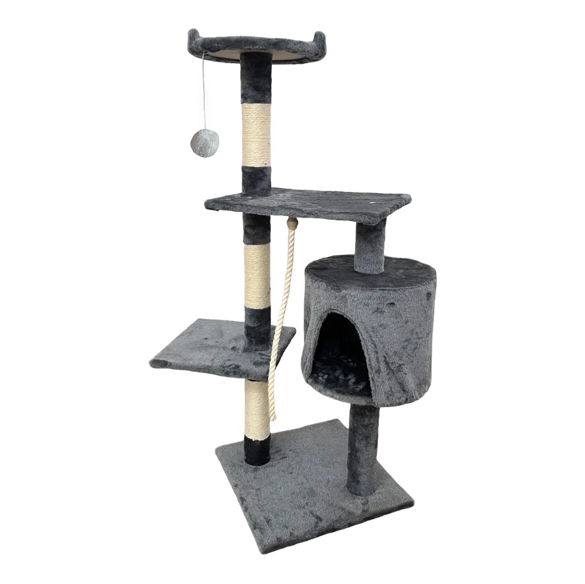 Cottecota-tree cat scraper height 115*40cm gray cat tree tower multi-level climbing tree with spacious cave Sisal scraper posts CT