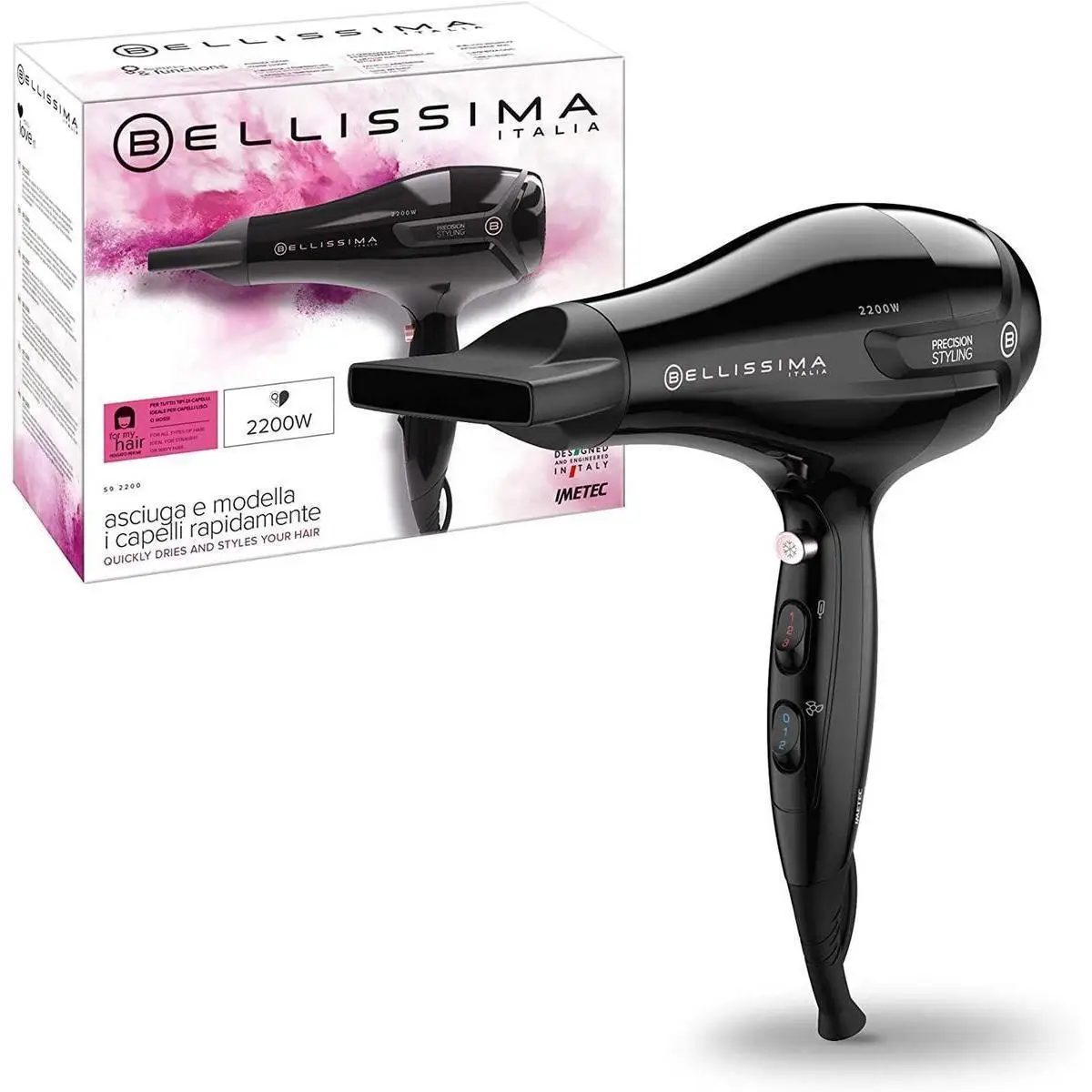 Bellissima S9 2200 Hair Dryer, Dry and Molding with Precision, 2200 W, 8 Combinations of Air Flow and Temperature