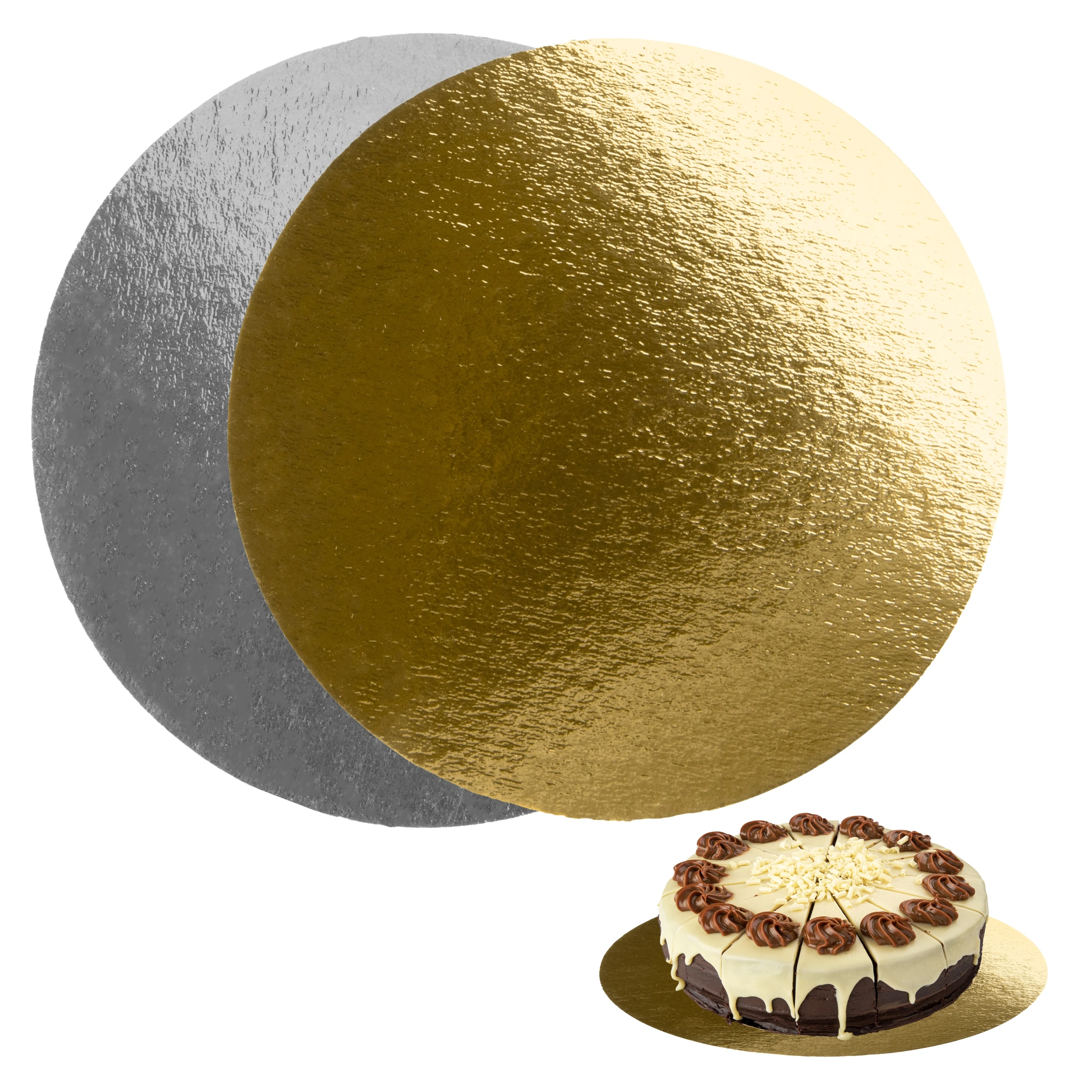 Bases Redondas para Tartas - 20cm Ø - Pack de 10 - Be Your Packer - Soporte Expositor para Bizcochos, Pasteles y Dulces en Cartón Color Dorado y Negro