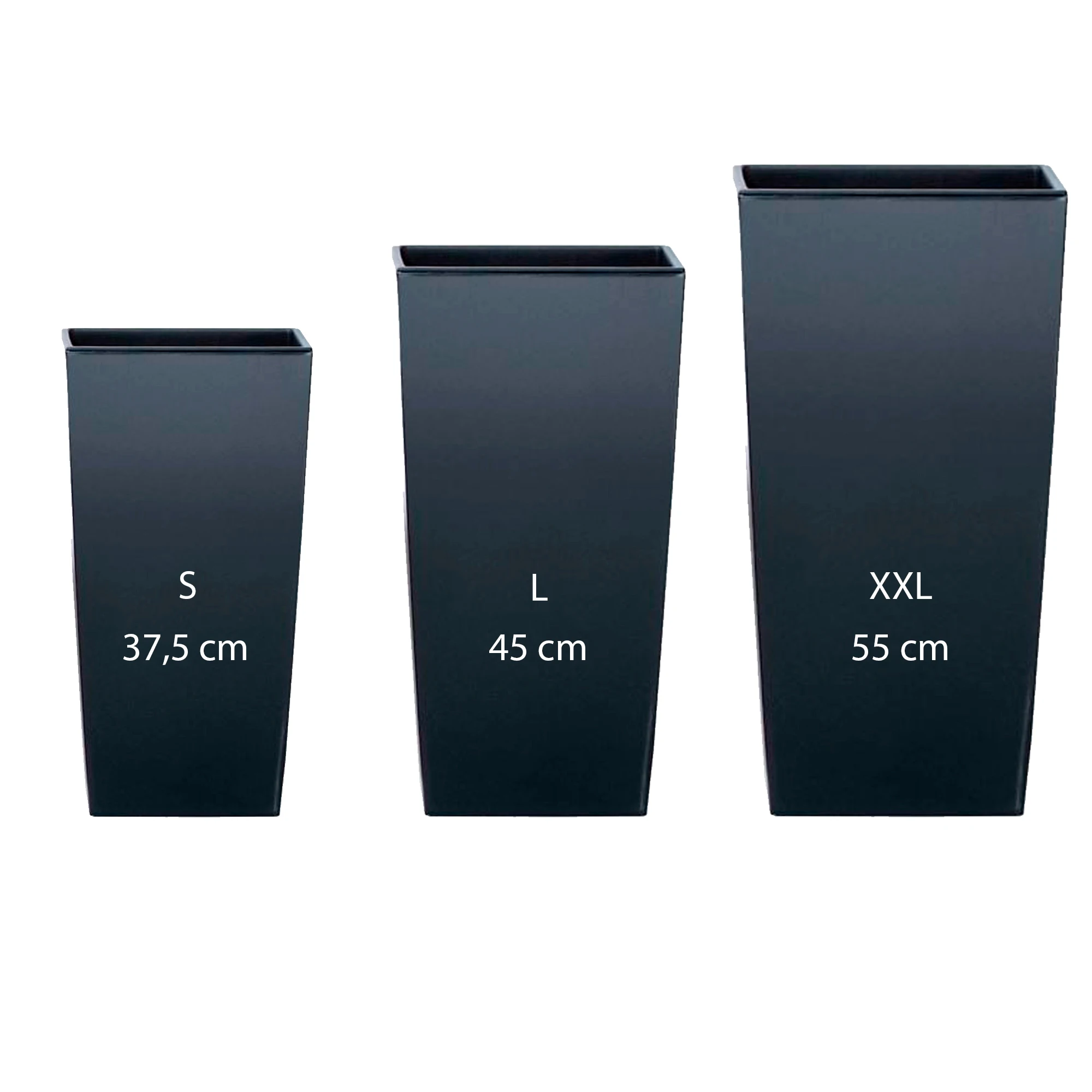 Pack 3 macetas altas PROSPERPLAST (11,4/19/35 litros) Urbi Square de plastico en color antracita con deposito