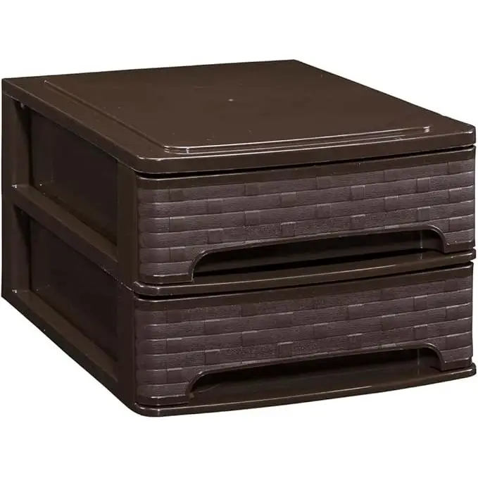 COM-FORT HOUSE  Cajonera Apilable de Plástico  Modelo Bambu  Color Wengue Cajones de Almacenamiento Modular