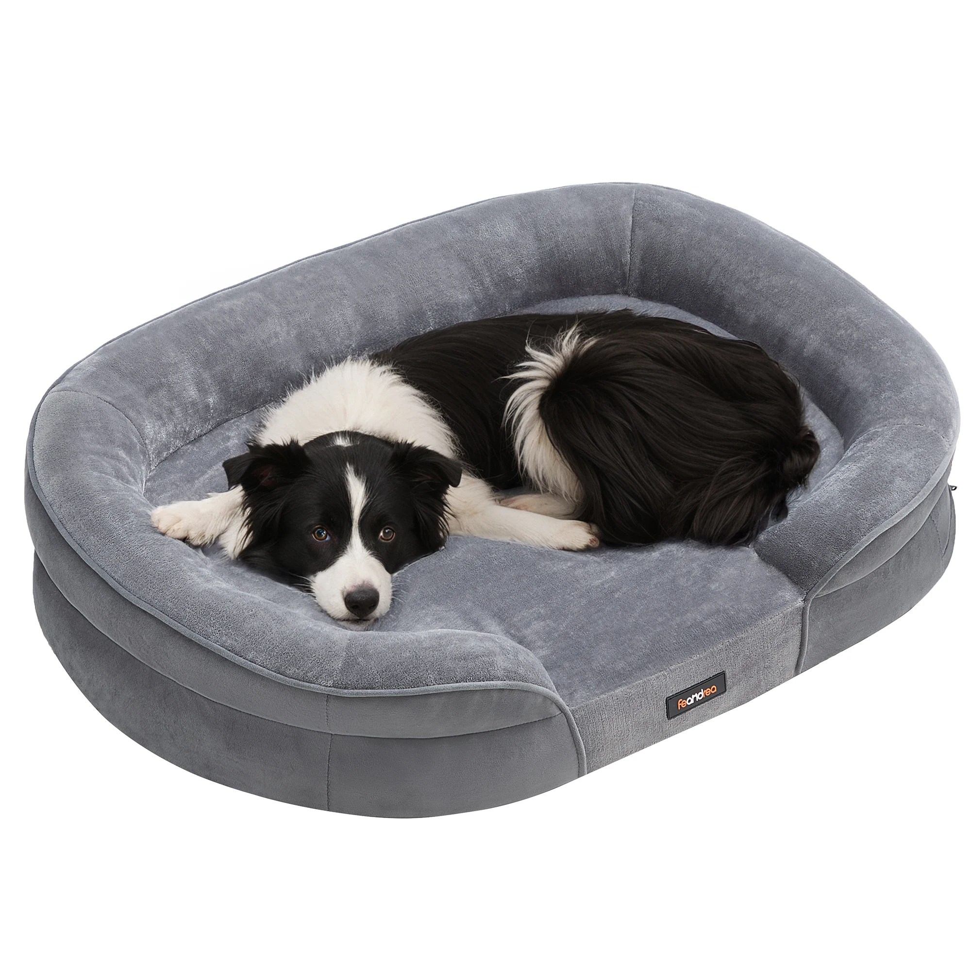 Feandrea Cama para Perros Grandes, 91 x 68 x 18 cm, Ortopédica, Espuma de Nido de Abeja, Forro Repelente al Agua, Bordes Elevados, Funda Extraíble y Lavable, Gris Claro/Gris Pizarra