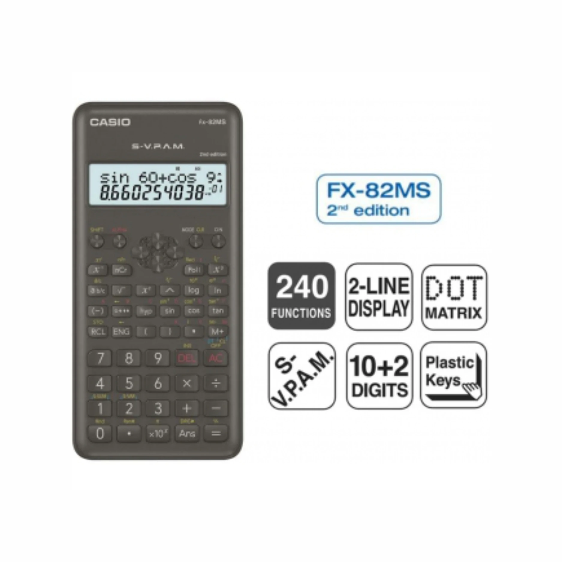 Casio FX-82 Model Scientific Calculator MSII Dual Line LCD Display 240 Functions Battery (AAA) -Graphite Color