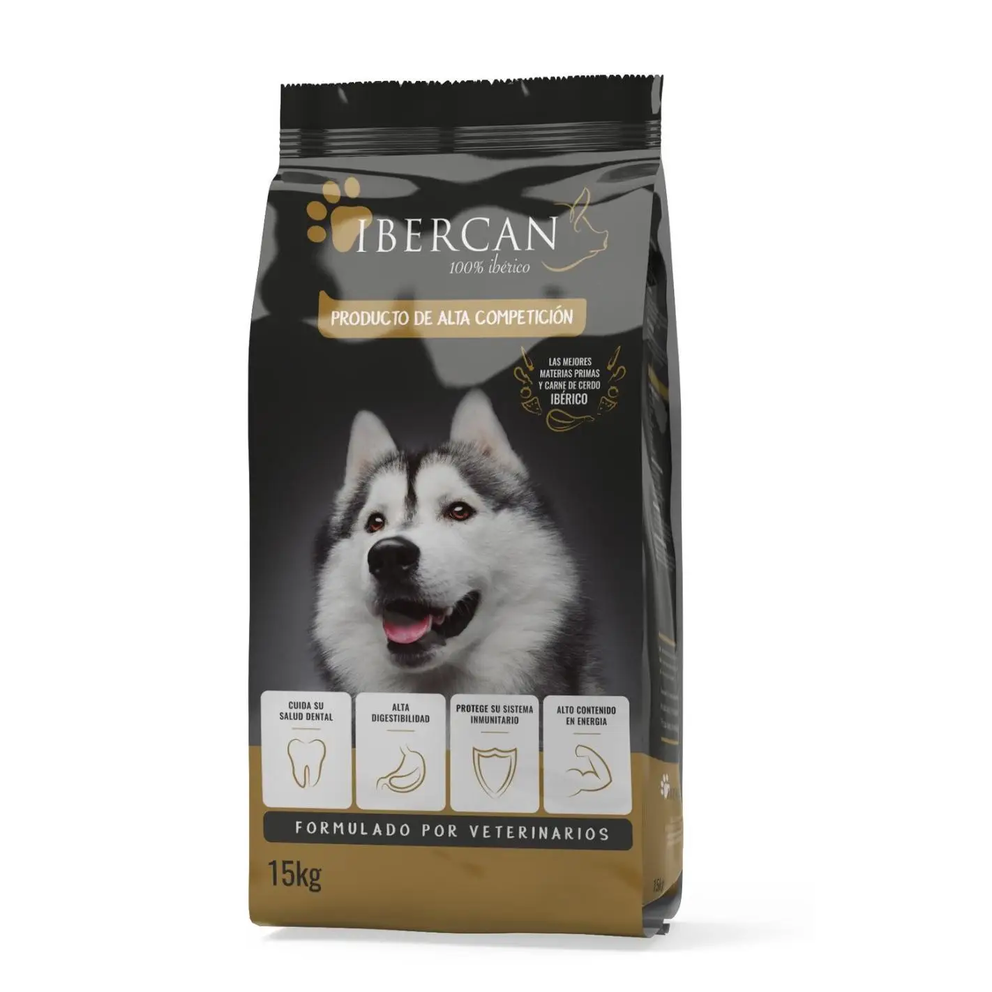 Ibercan – Pienso para Perros Adultos – Ibérico 15 Kg, Alta Energía, Carne de Cerdo, Prebióticos
