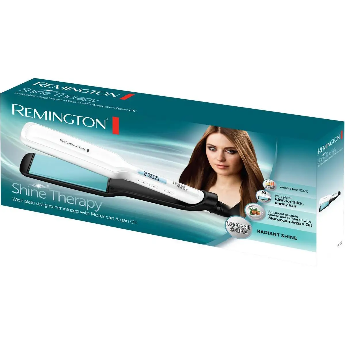 Remington professional hair straightener Shine Therapy S8550 | Argan oil, wide floating plates. Advanced ceramic, temperature up to 235 °C, Digital Control, 110x50mm.