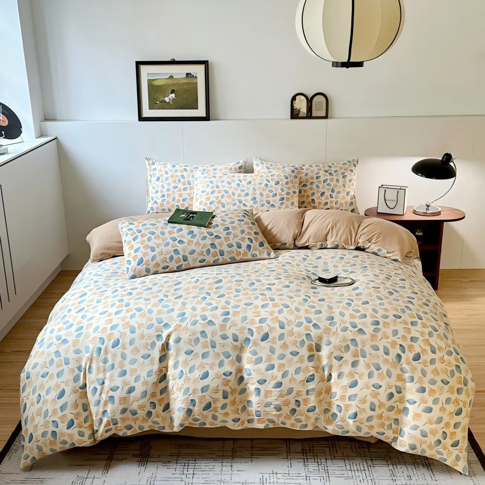 Juego de Funda Nórdica 4 Piezas-Ropa de Cama Algodón Lavado con Jacquard Elegante-Tacto Extra Suave, Varios Tamaño Disponible